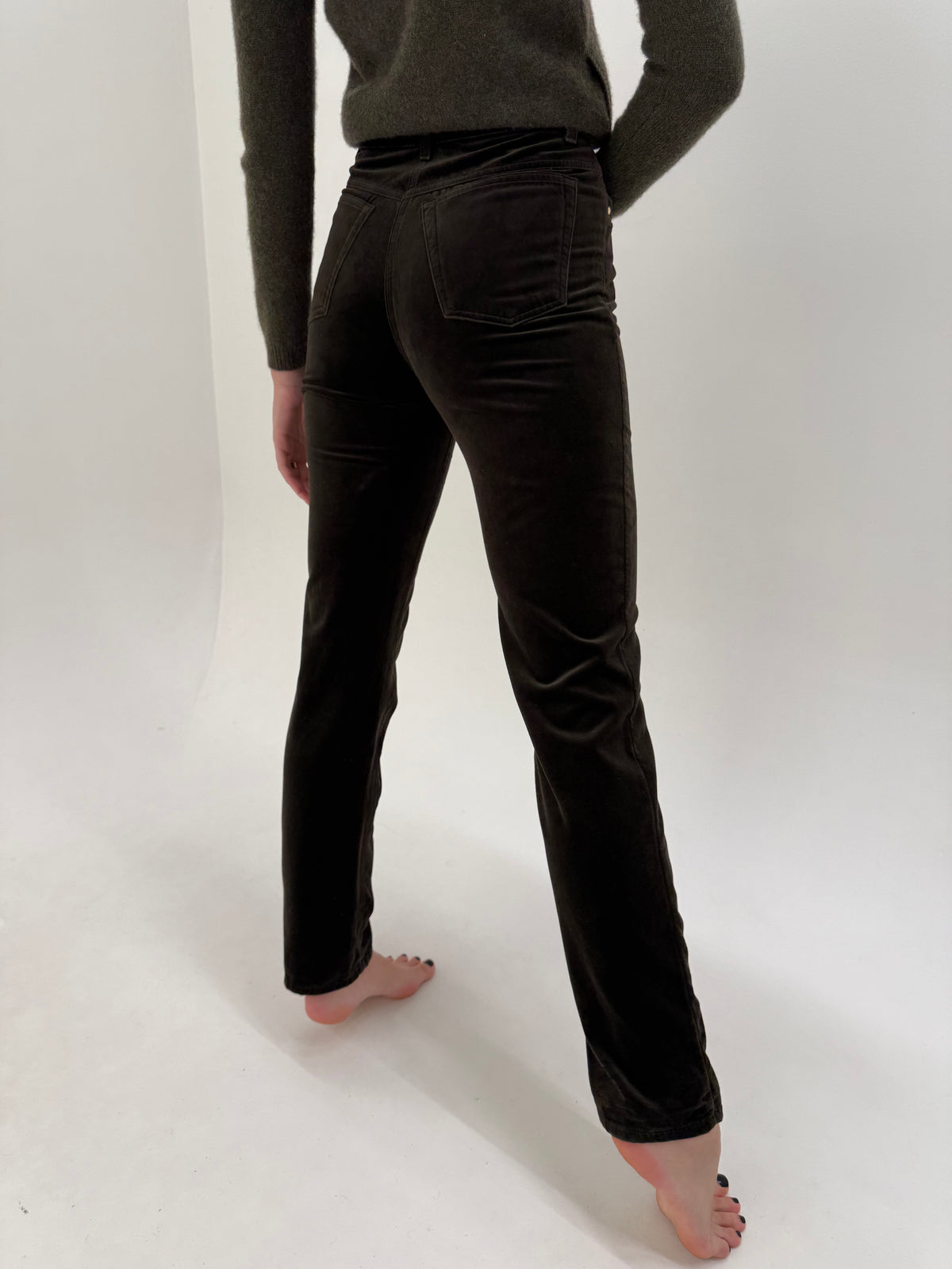 Pantaloni Luisa Spagnoli dark green din catifea ultra confort tall