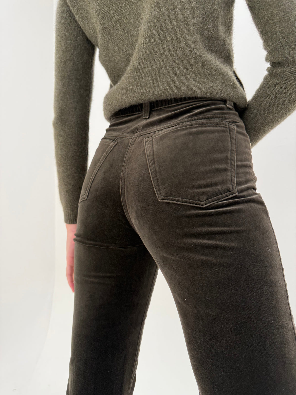 Pantaloni Luisa Spagnoli dark green din catifea ultra confort tall
