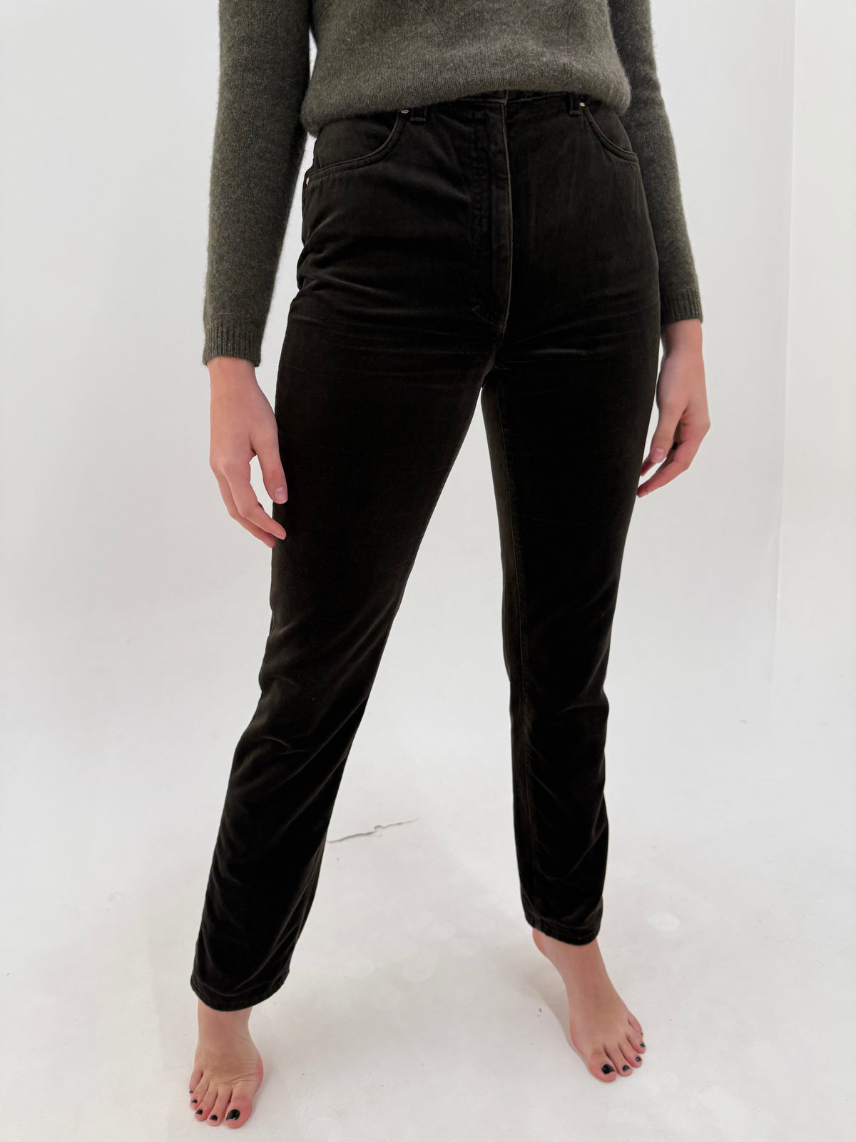 Pantaloni Luisa Spagnoli dark green din catifea ultra confort tall