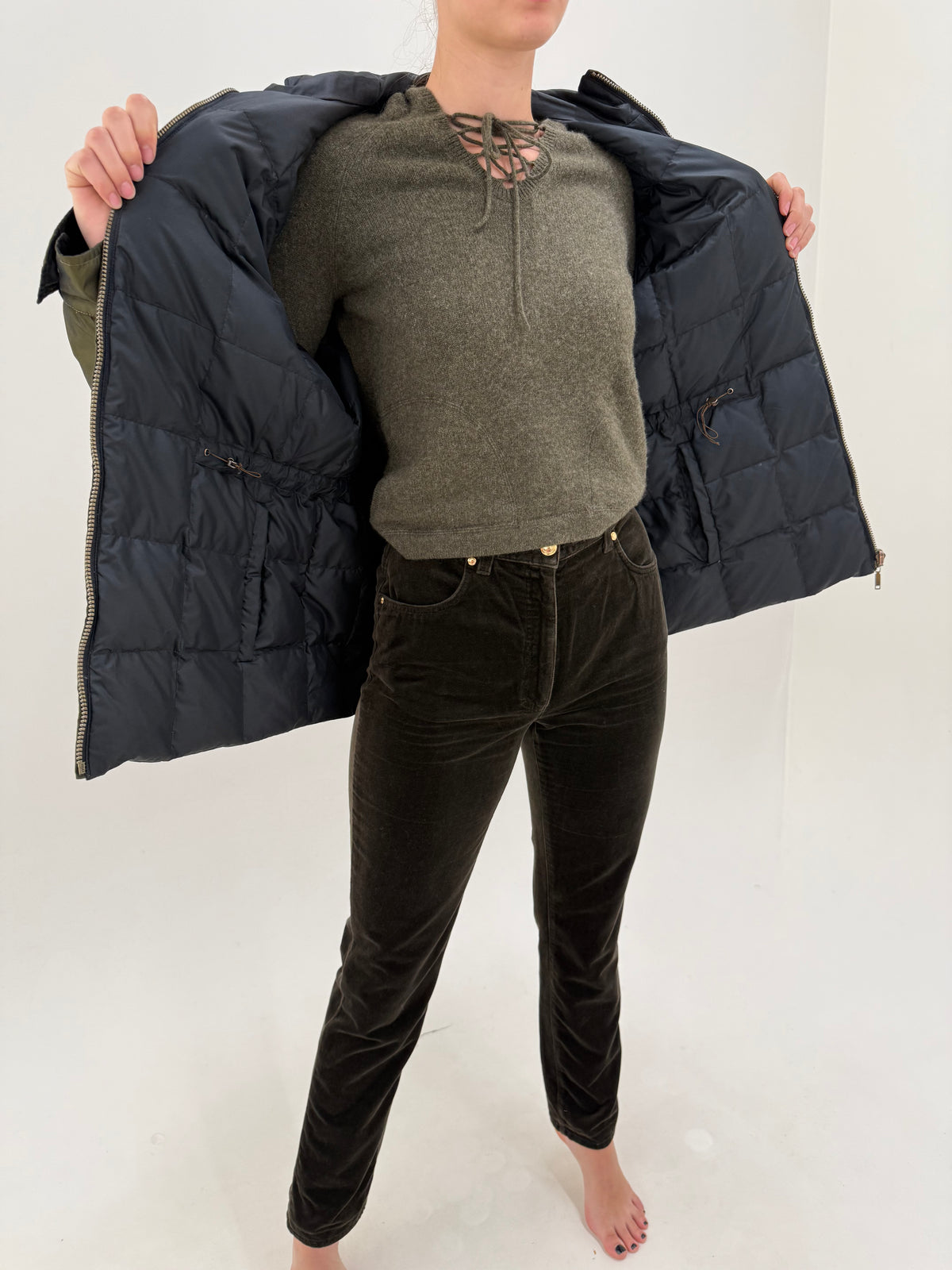 Jacheta Max Mara dark green ușor perlata din puf de gâscă impermeabilă