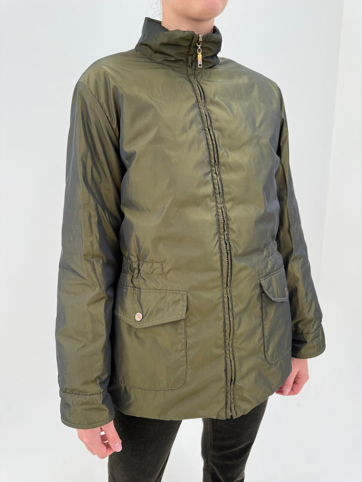 Jacheta Max Mara dark green ușor perlata din puf de gâscă impermeabilă