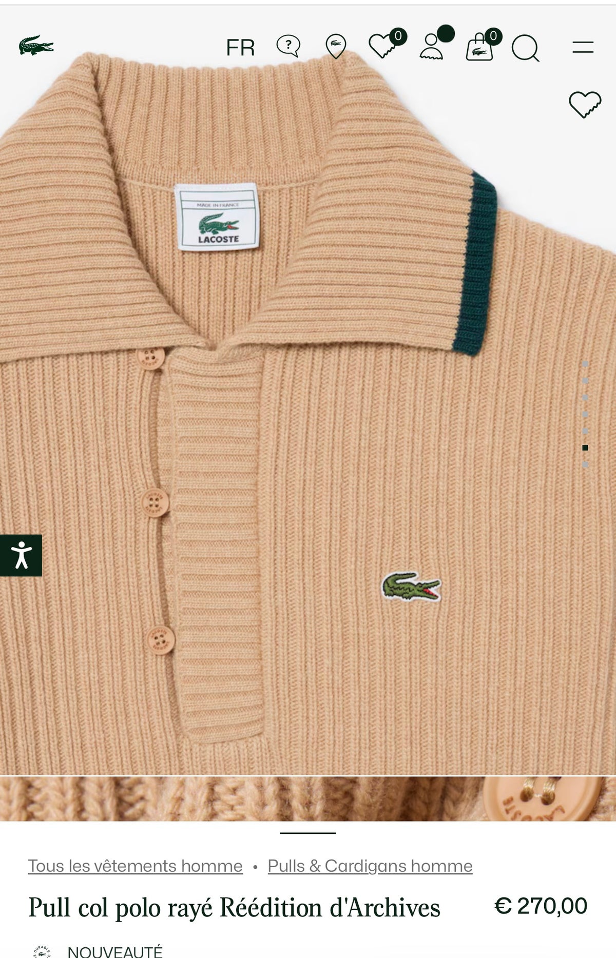Pulover polo Lacoste plus size din lana extrafina pura virgină certificată