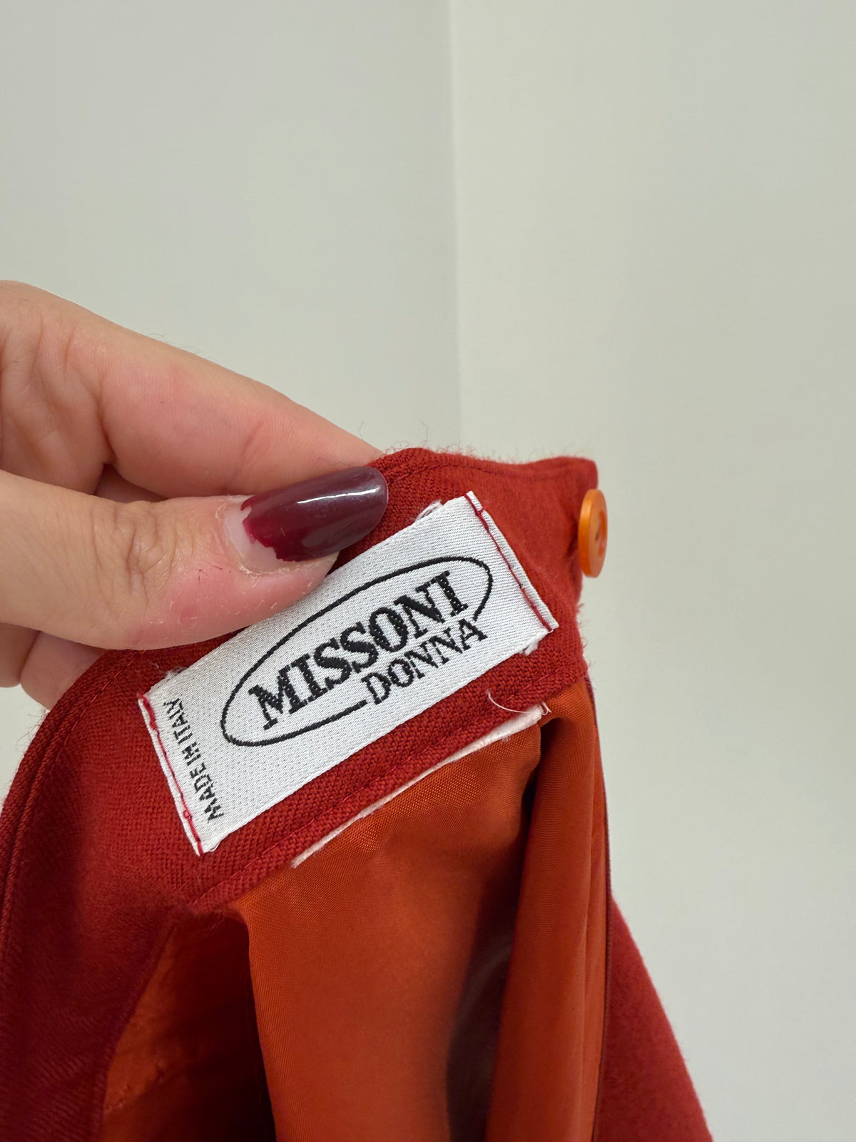 Fustă vintage Missoni creion mini brick red din lana extrafina cu clapete arhitecturale