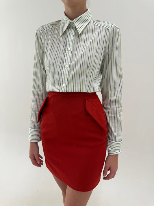 Fustă vintage Missoni creion mini brick red din lana extrafina cu clapete arhitecturale