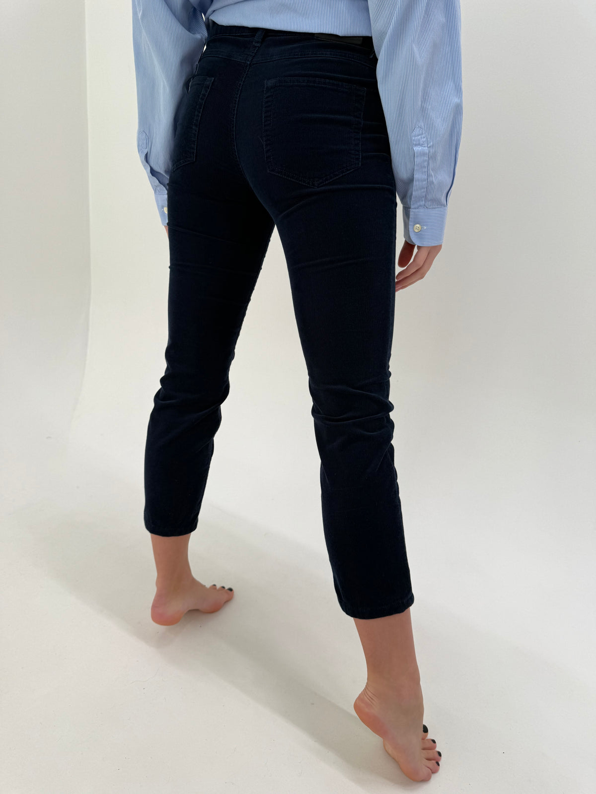 Pantaloni Luisa Spagnoli din catifea albastru cerneală petite raiata fin confort