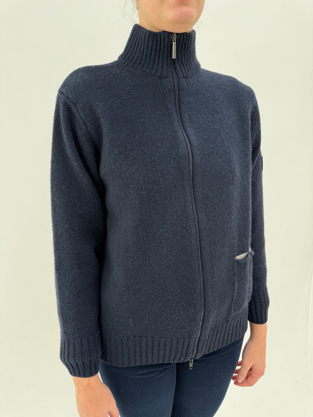 Maleta Trussardi groasă din lana extrafina full zip Navy blue