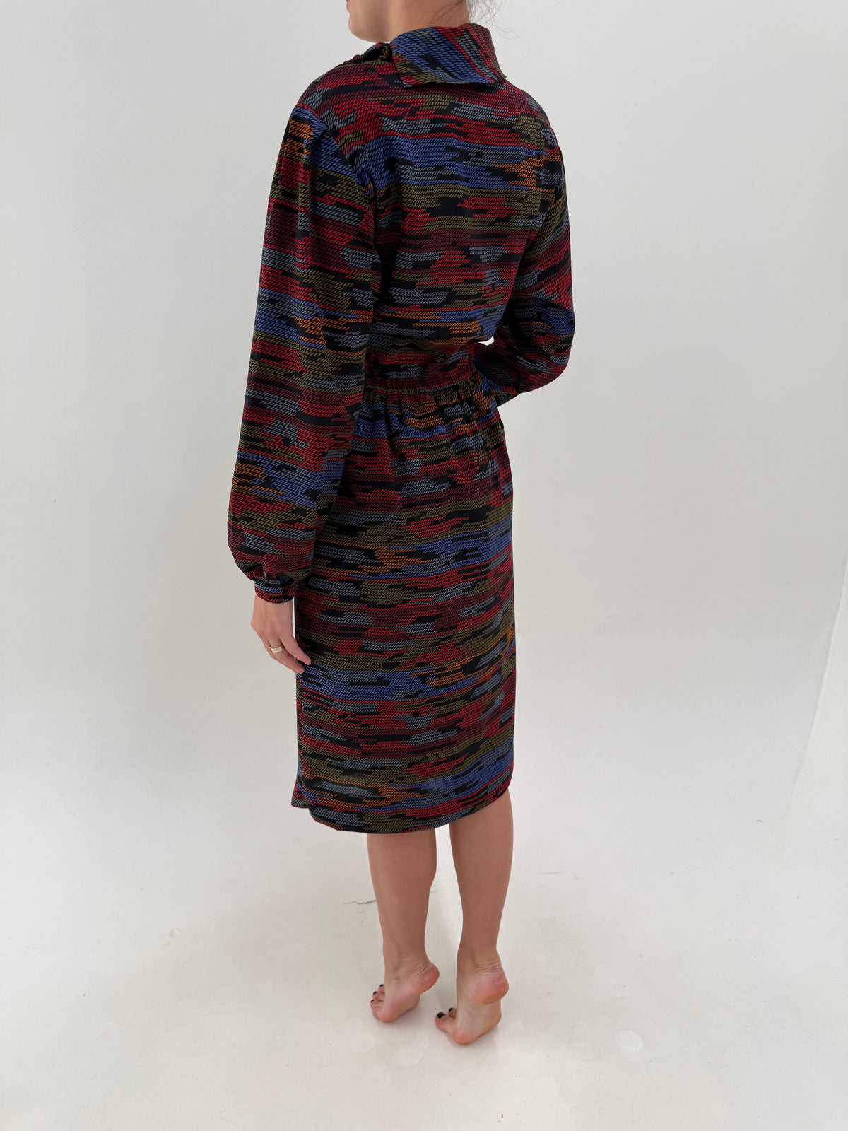 Rochie vintage din lana extrafina cu mâneci ample și talie marcată ultra înaltă