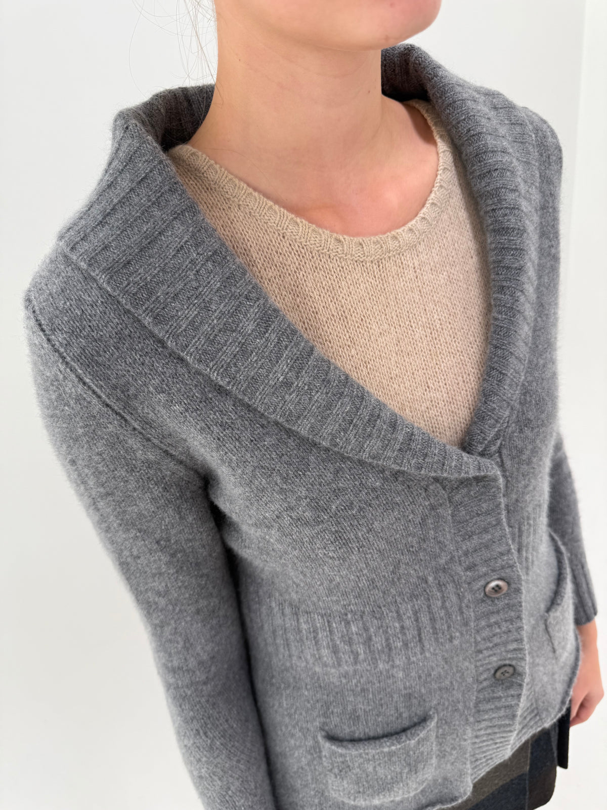 Cardigan din cașmir super gros multiply de gramaj mare în stil sacou de brand premium