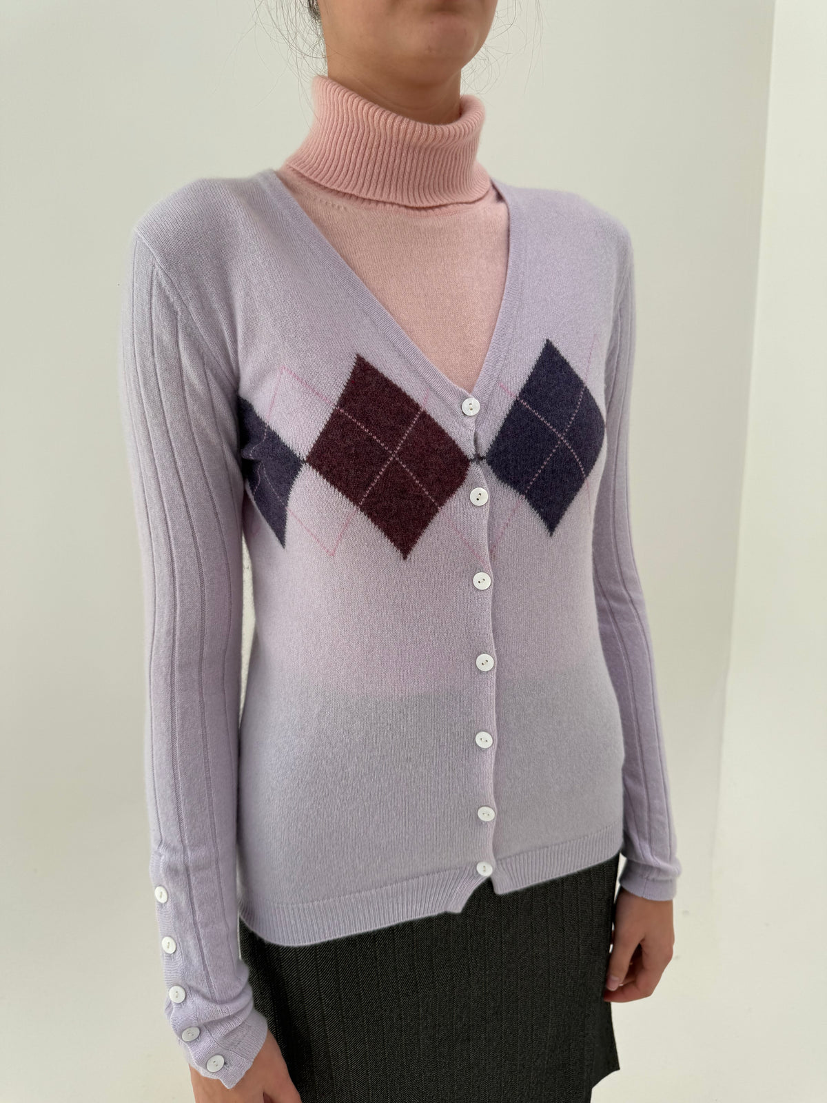 Cardigan din cașmir lavandă argyle tall