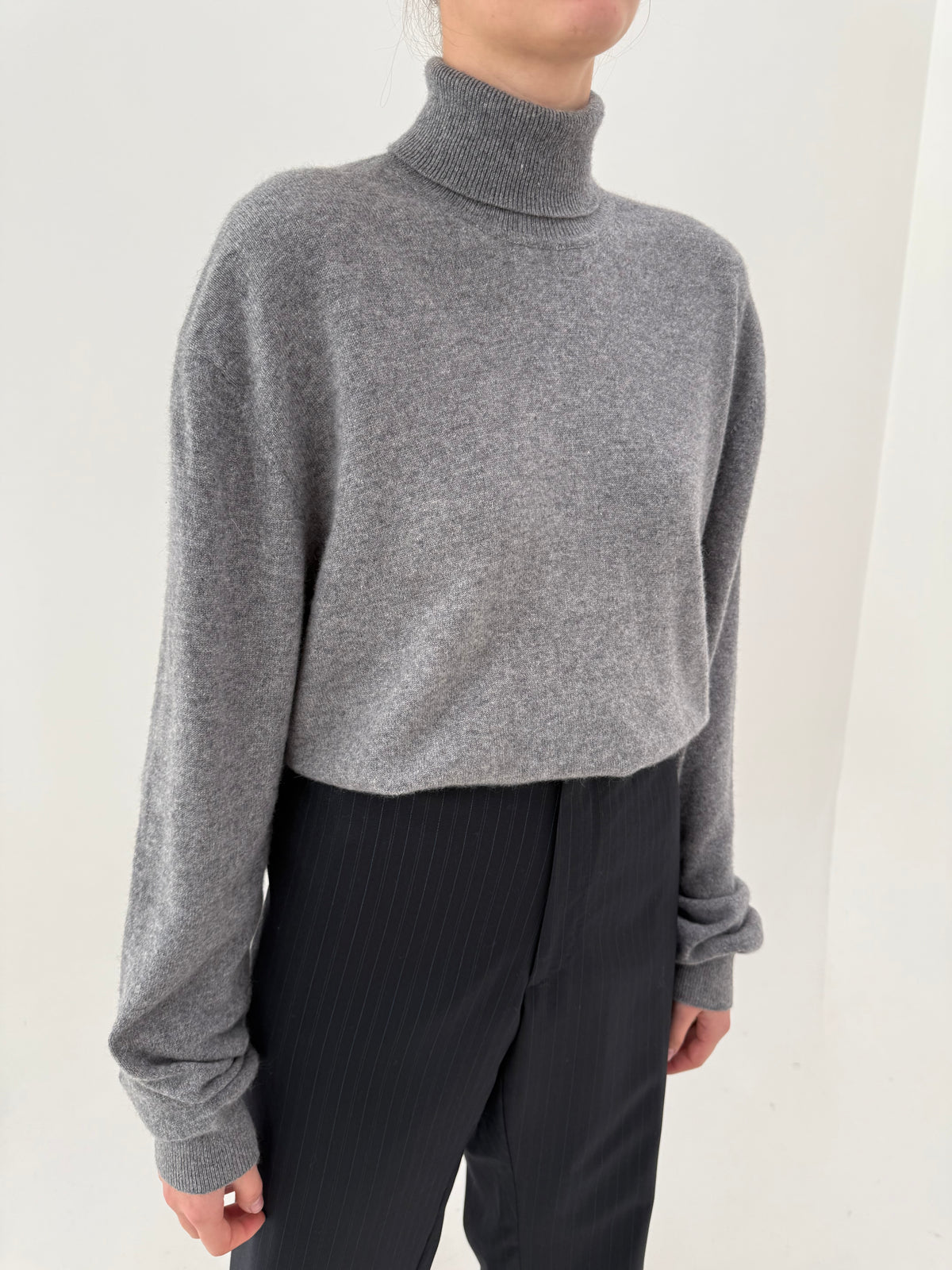 Maleta din cașmir multiply plus size silver gray melanj