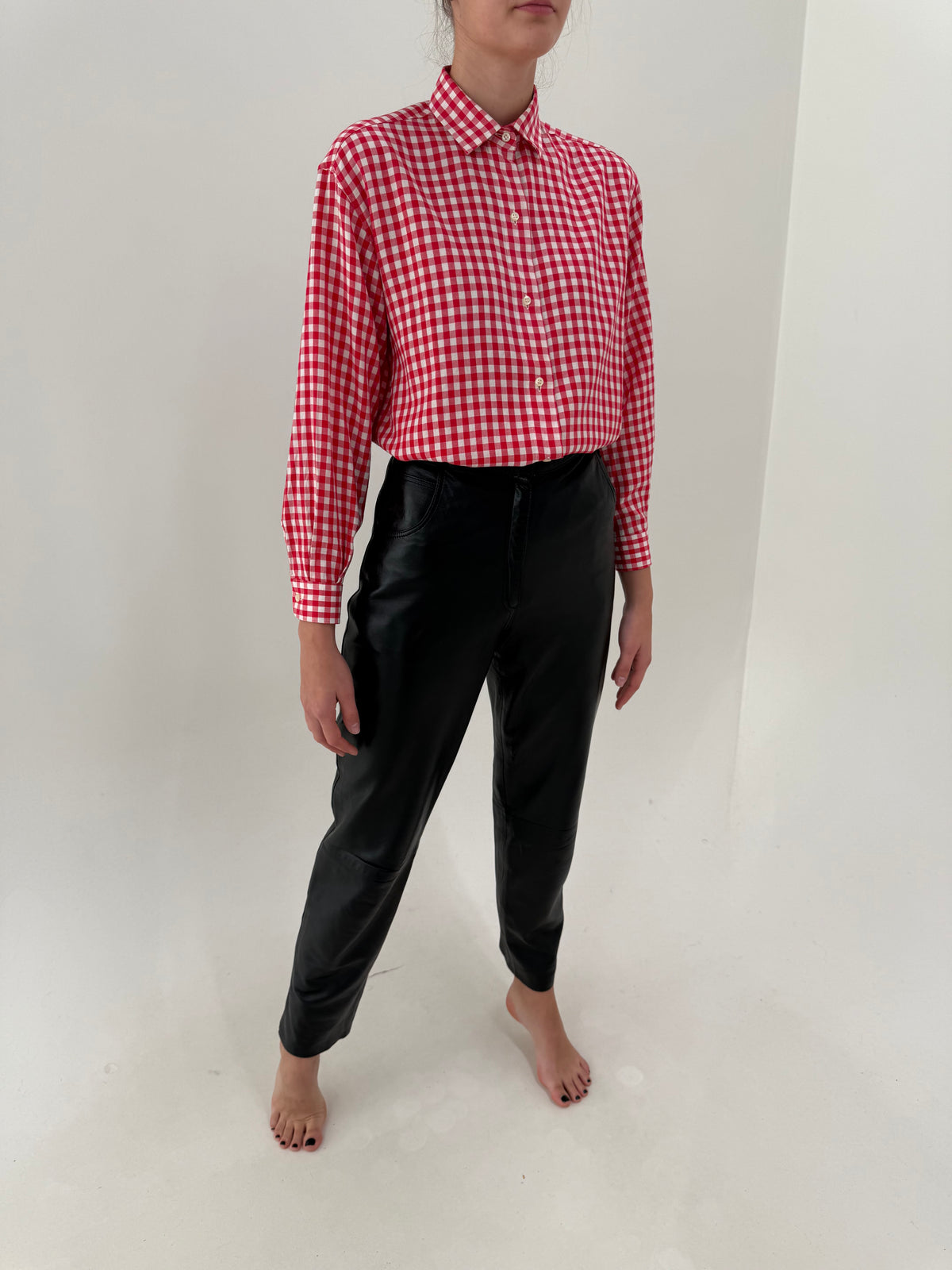 Pantaloni tall din piele naturală extra moale cu talie ultra înaltă
