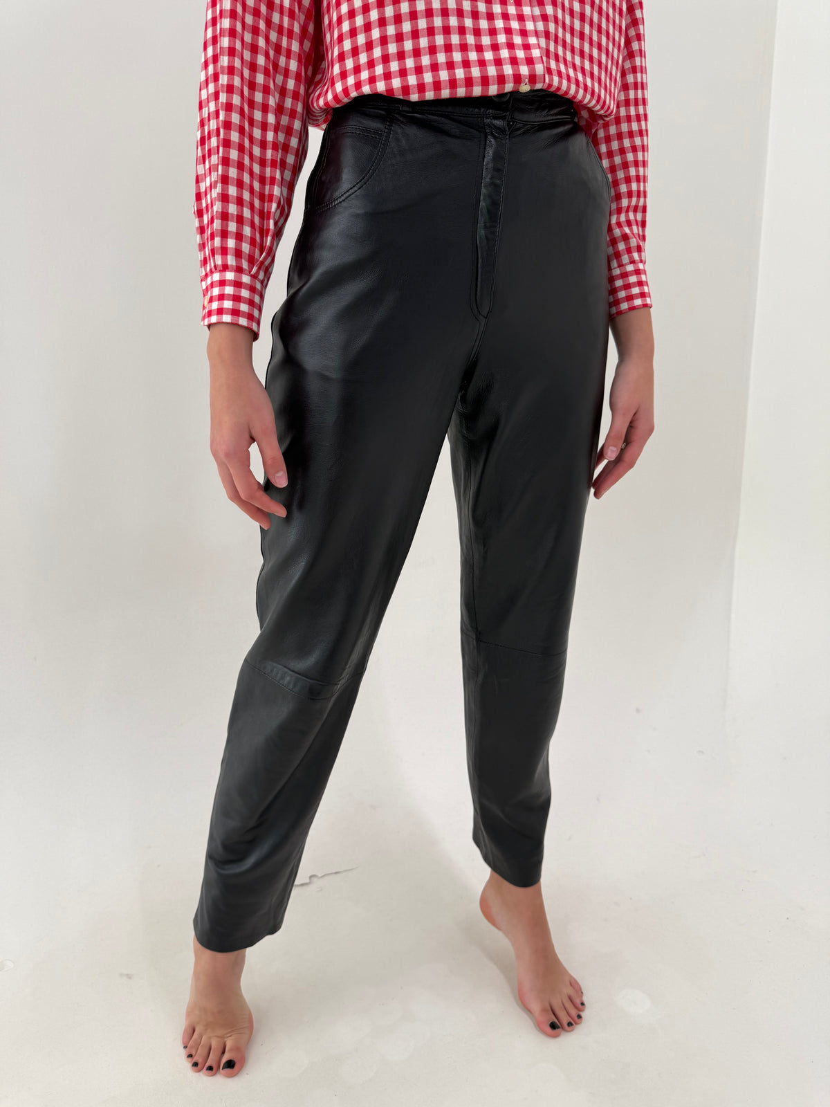 Pantaloni tall din piele naturală extra moale cu talie ultra înaltă