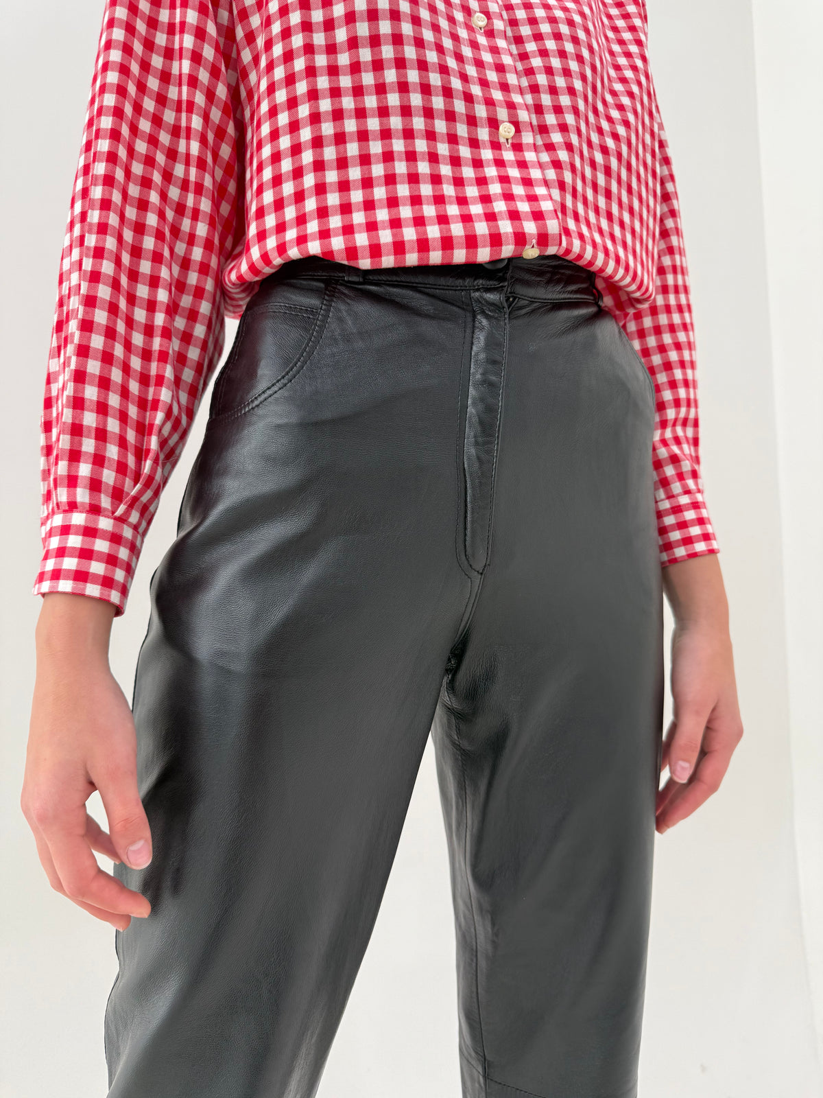 Pantaloni tall din piele naturală extra moale cu talie ultra înaltă