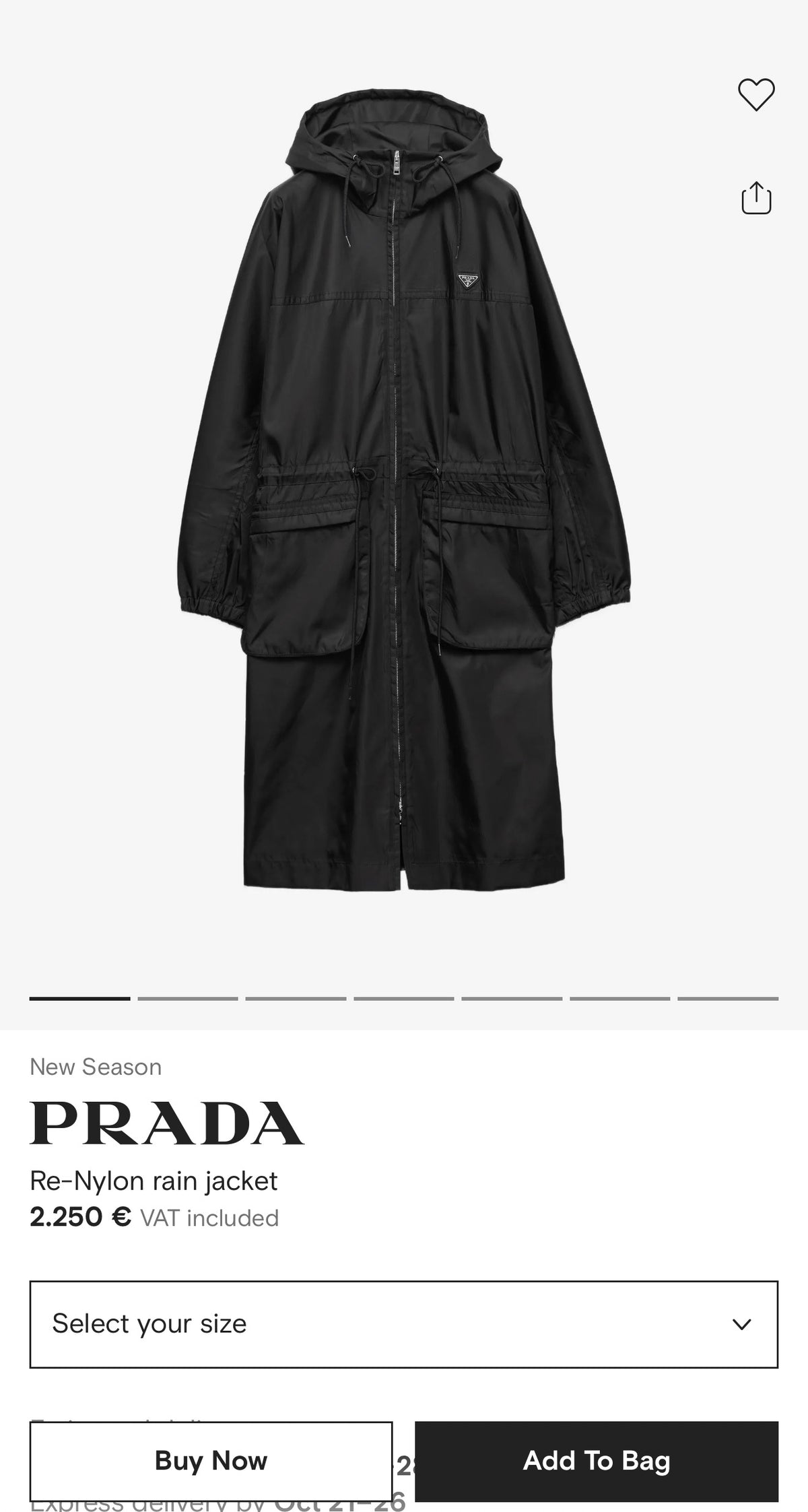 Geaca Prada impermeabilă cu talie marcată și interior light padded