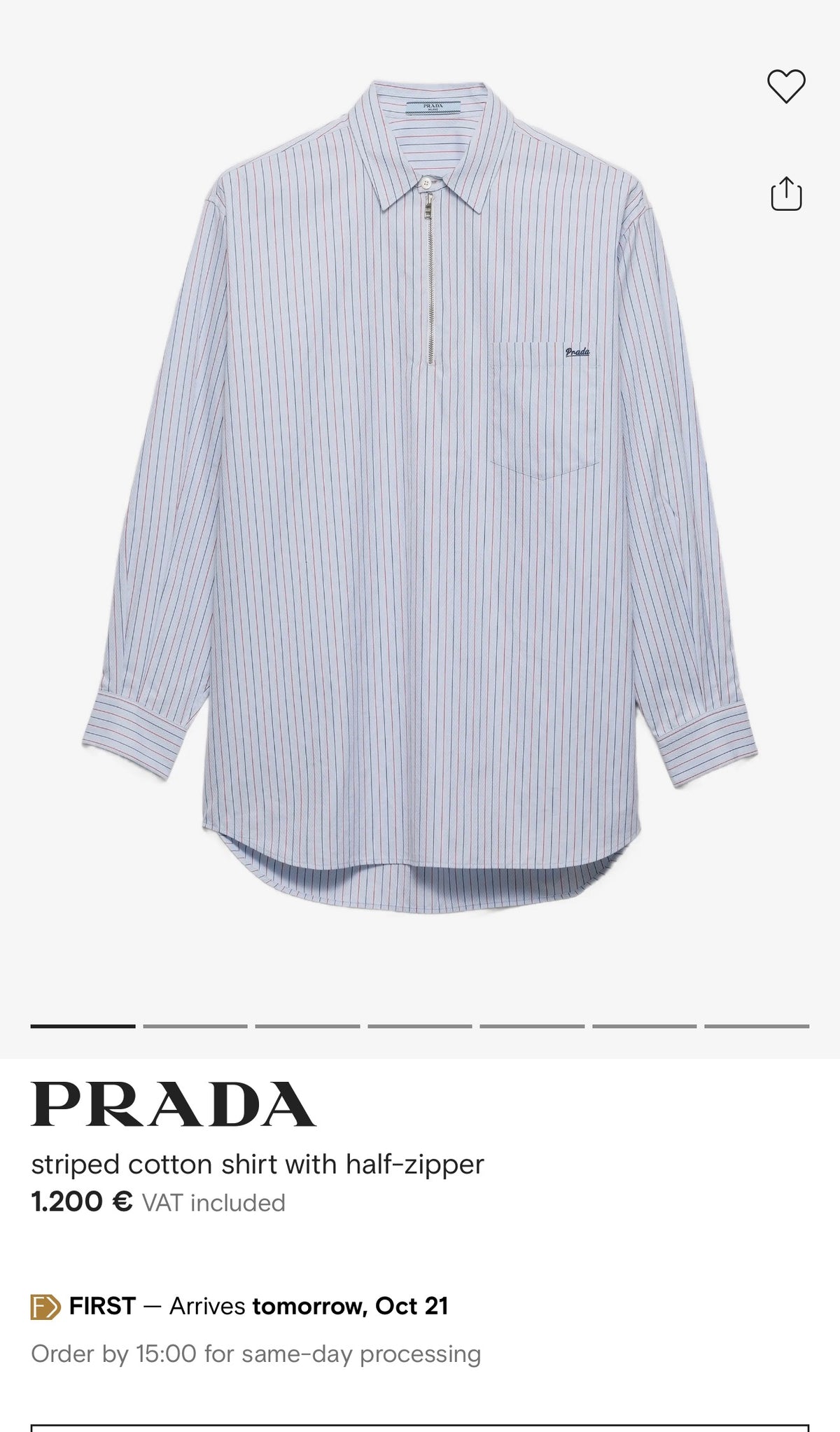 Cămașa Prada în dungi fine din poplin ultra confort de bumbac ușor cambrata