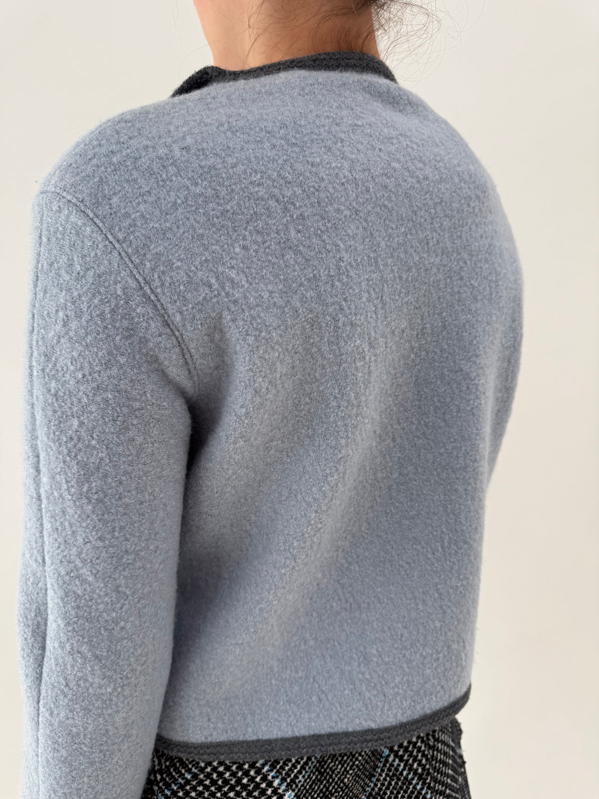 Jacheta baby blue din boiled wool ultra confort și paspoal