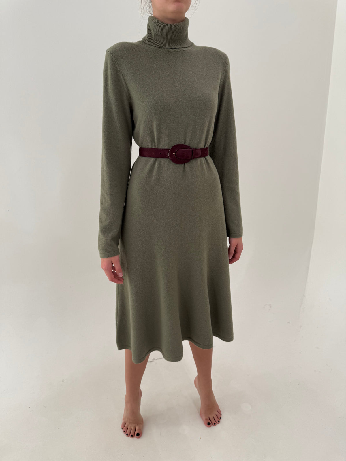 Rochie maxi Sage green tip Maleta din tricot de lana extrafina