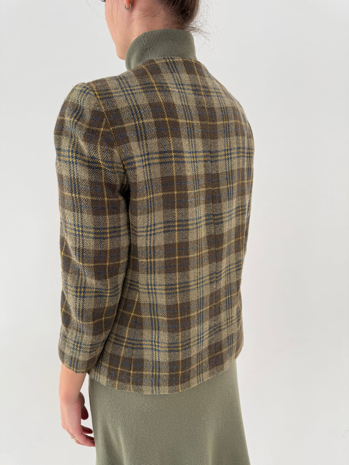 Sacou petite vintage italian în croi minimalist din tweed superb de lana on carouri