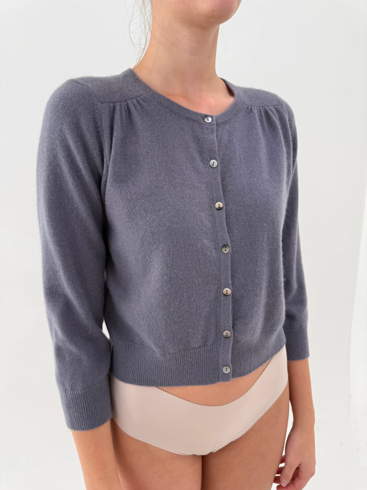 Cardigan din cașmir multiply steel gray feminin petite