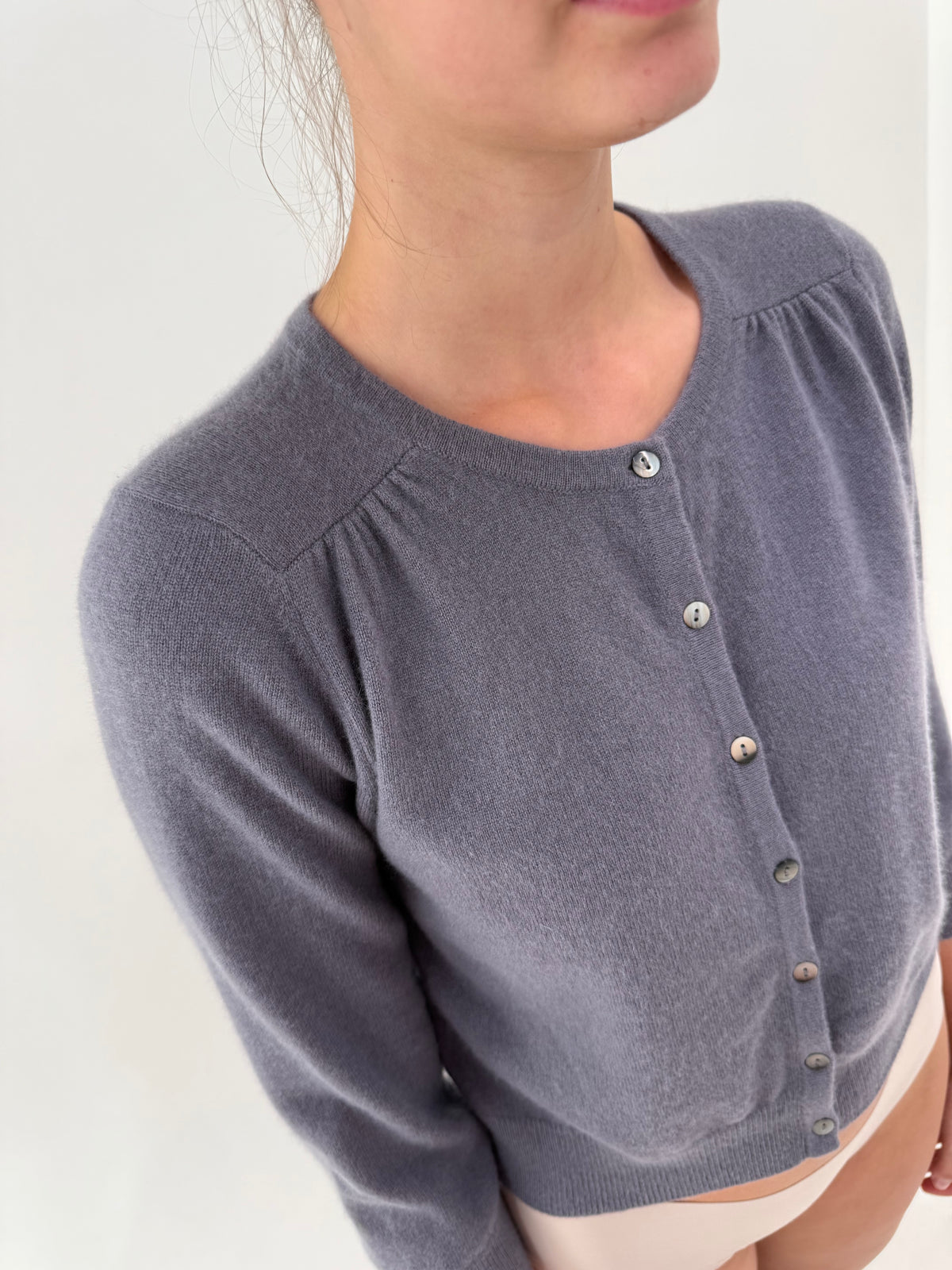 Cardigan din cașmir multiply steel gray feminin petite