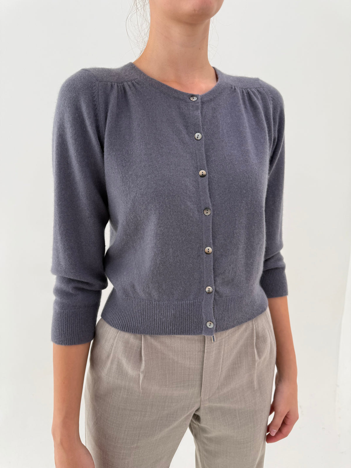 Cardigan din cașmir multiply steel gray feminin petite