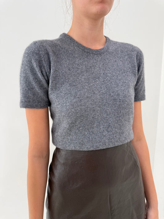 Top gri melanj crew neck din lana extrafina și Angora