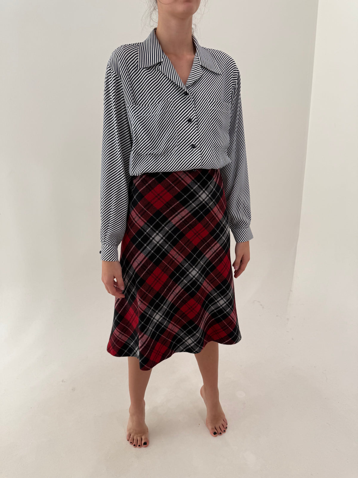 Fustă din tartan de lana în combinație clasică de culori și bie