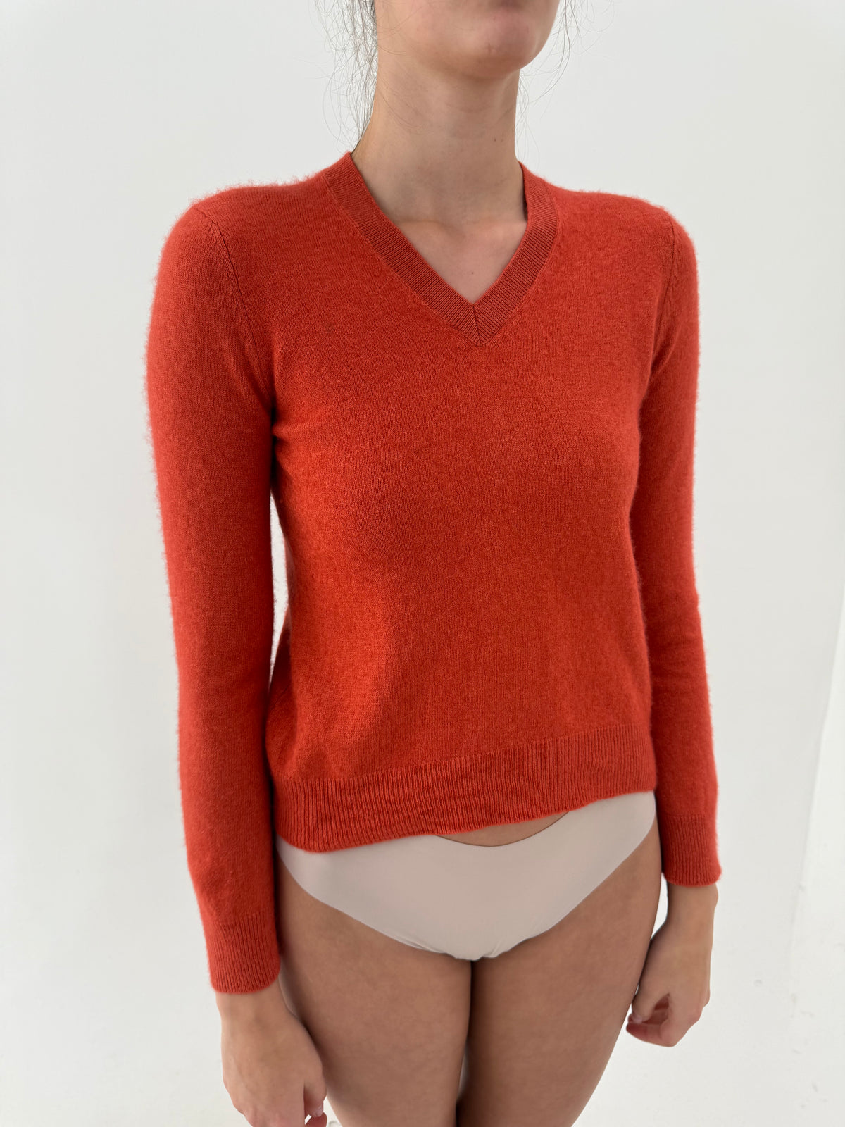Pulover din cașmir și mătase naturală burnt orange în anchior