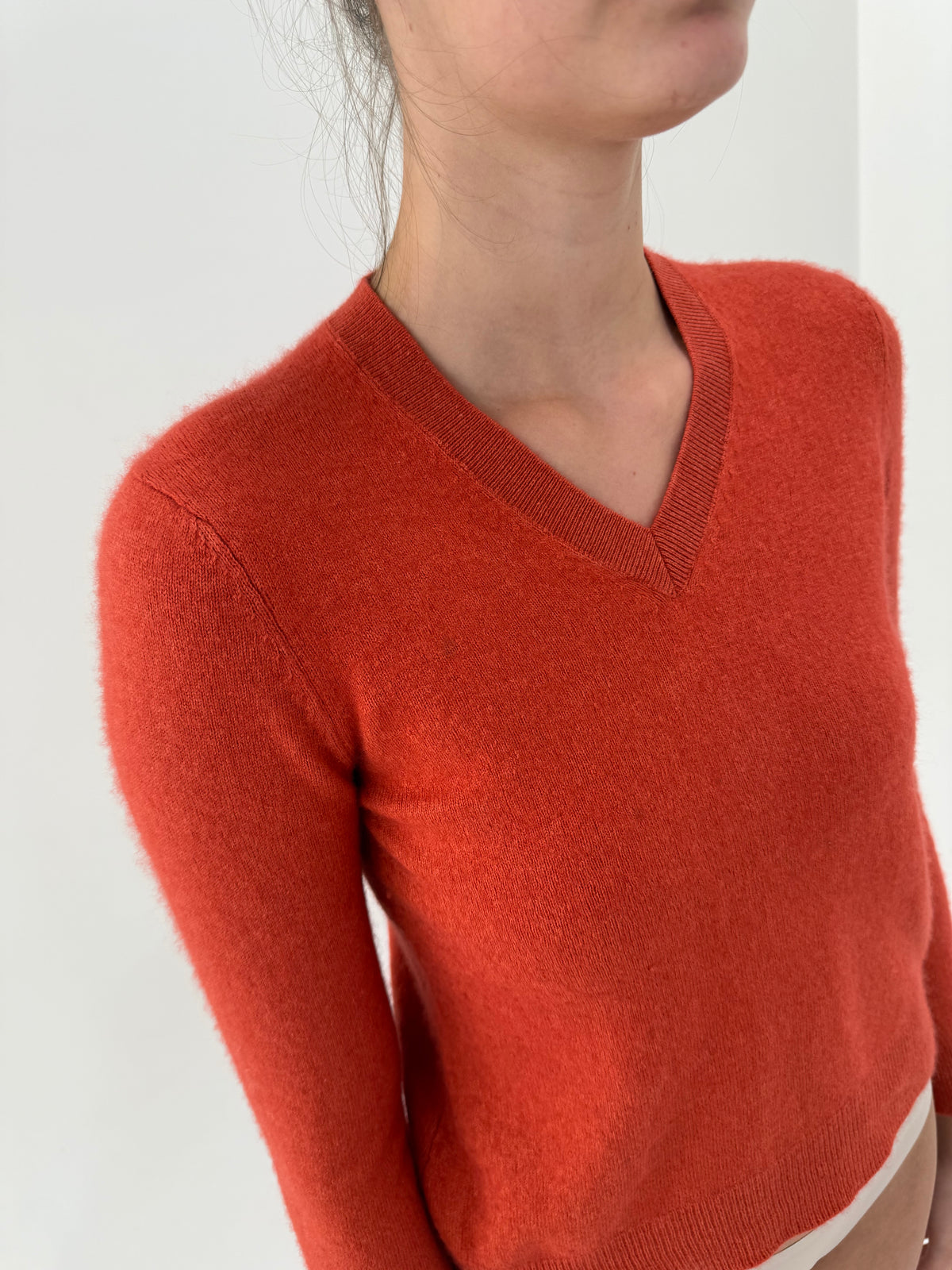Pulover din cașmir și mătase naturală burnt orange în anchior
