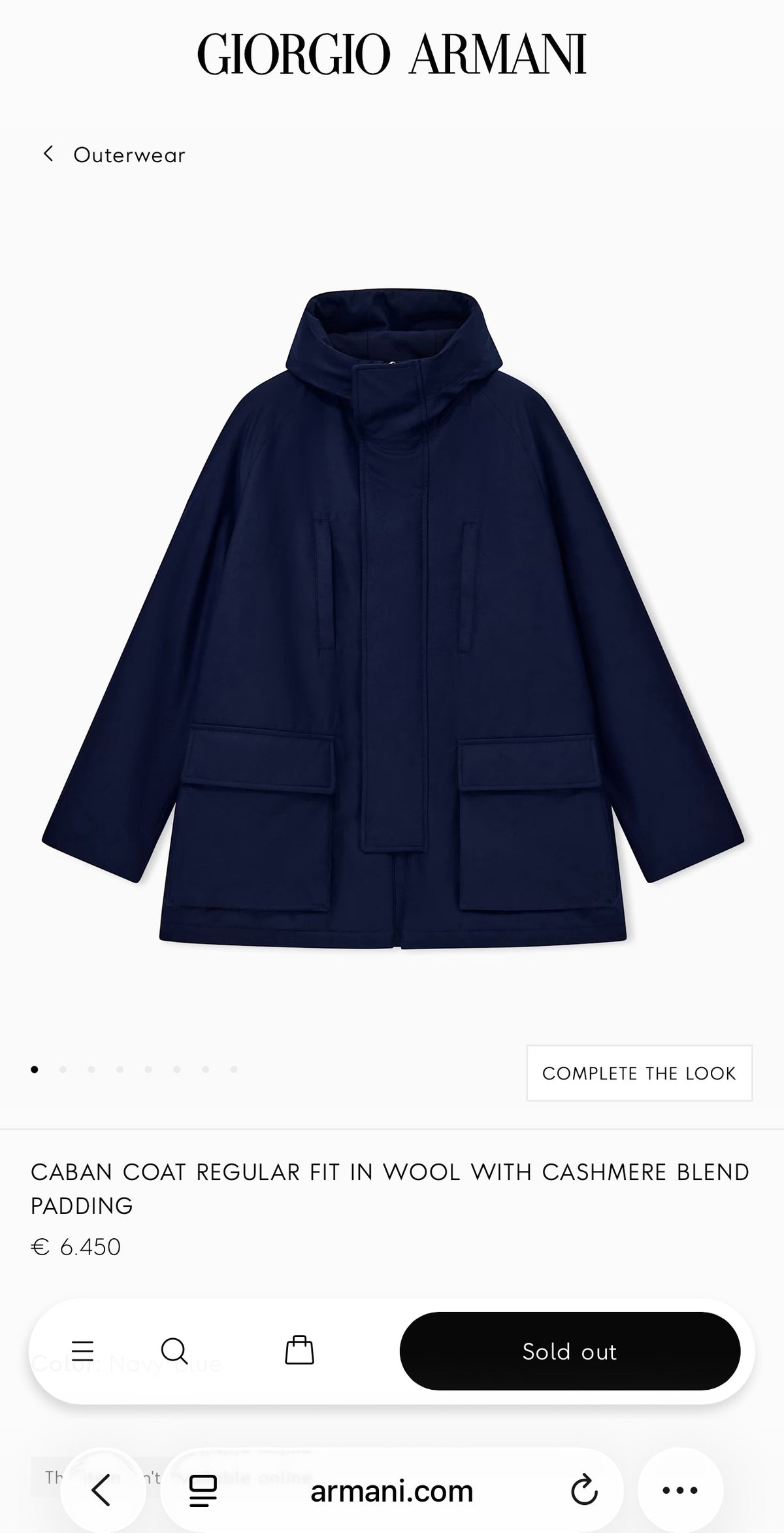 Jacheta Armani gama high end cu exterior din lana tehnică impermeabilă și anti vânt