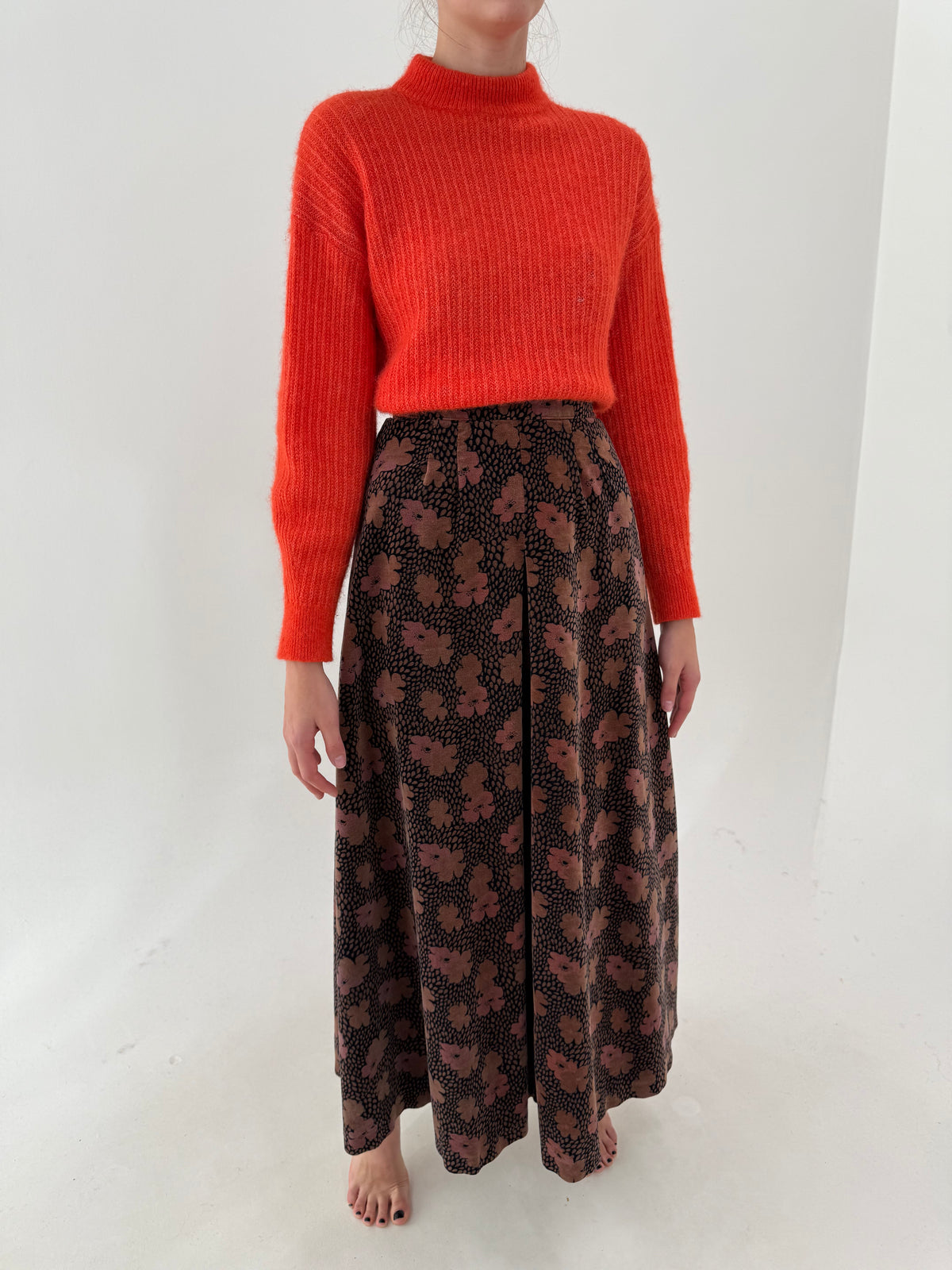 Fustă maxi full length old vintage din catifea excepțională în croi super amplu