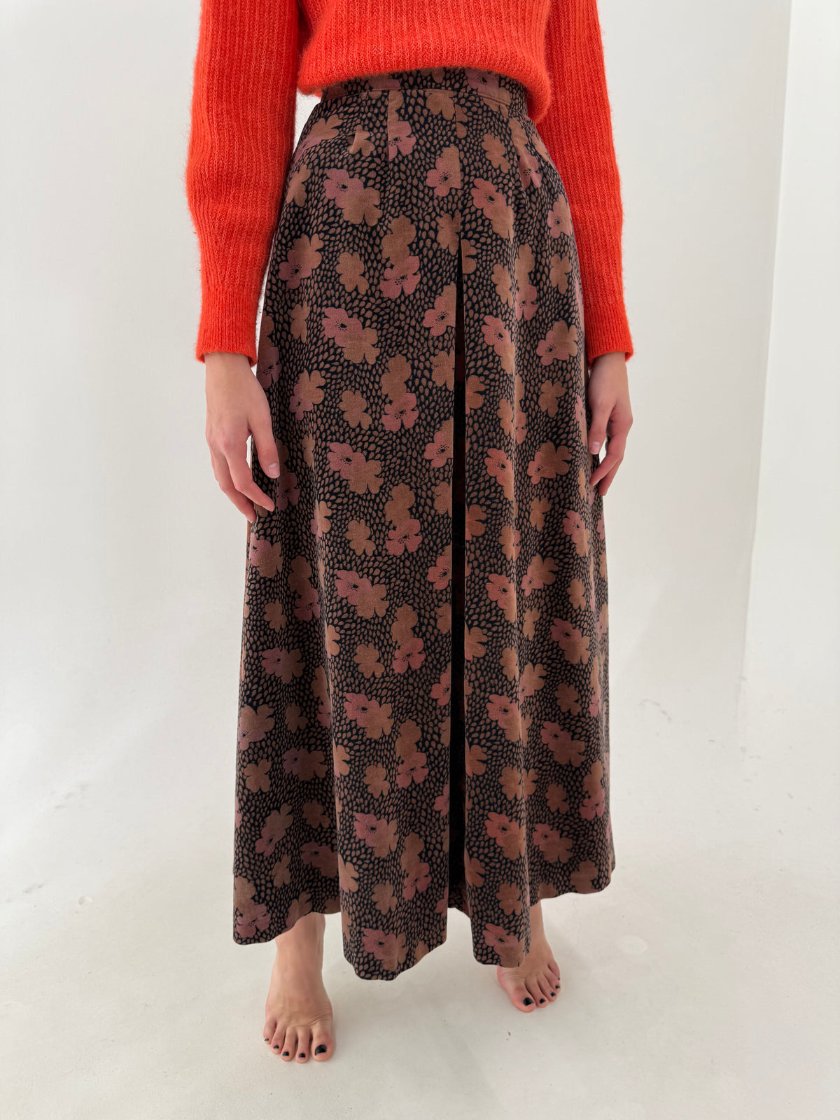 Fustă maxi full length old vintage din catifea excepțională în croi super amplu