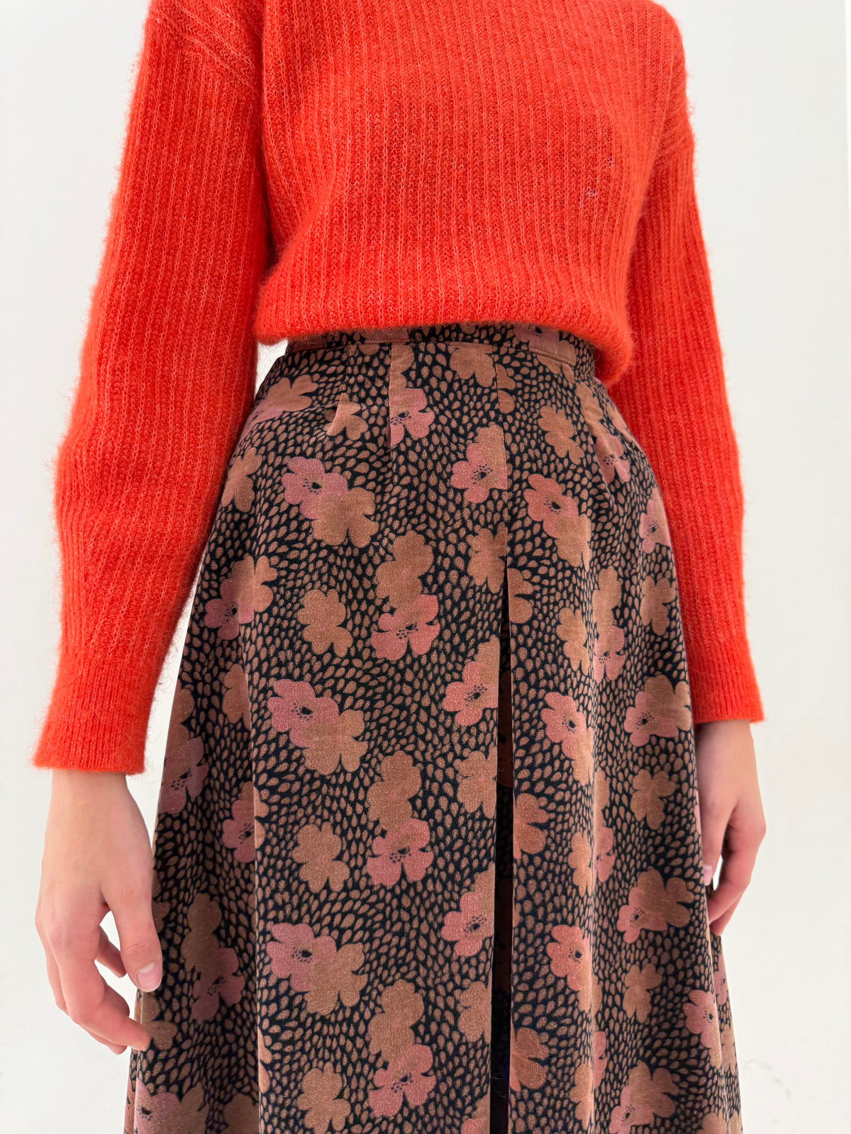Fustă maxi full length old vintage din catifea excepțională în croi super amplu