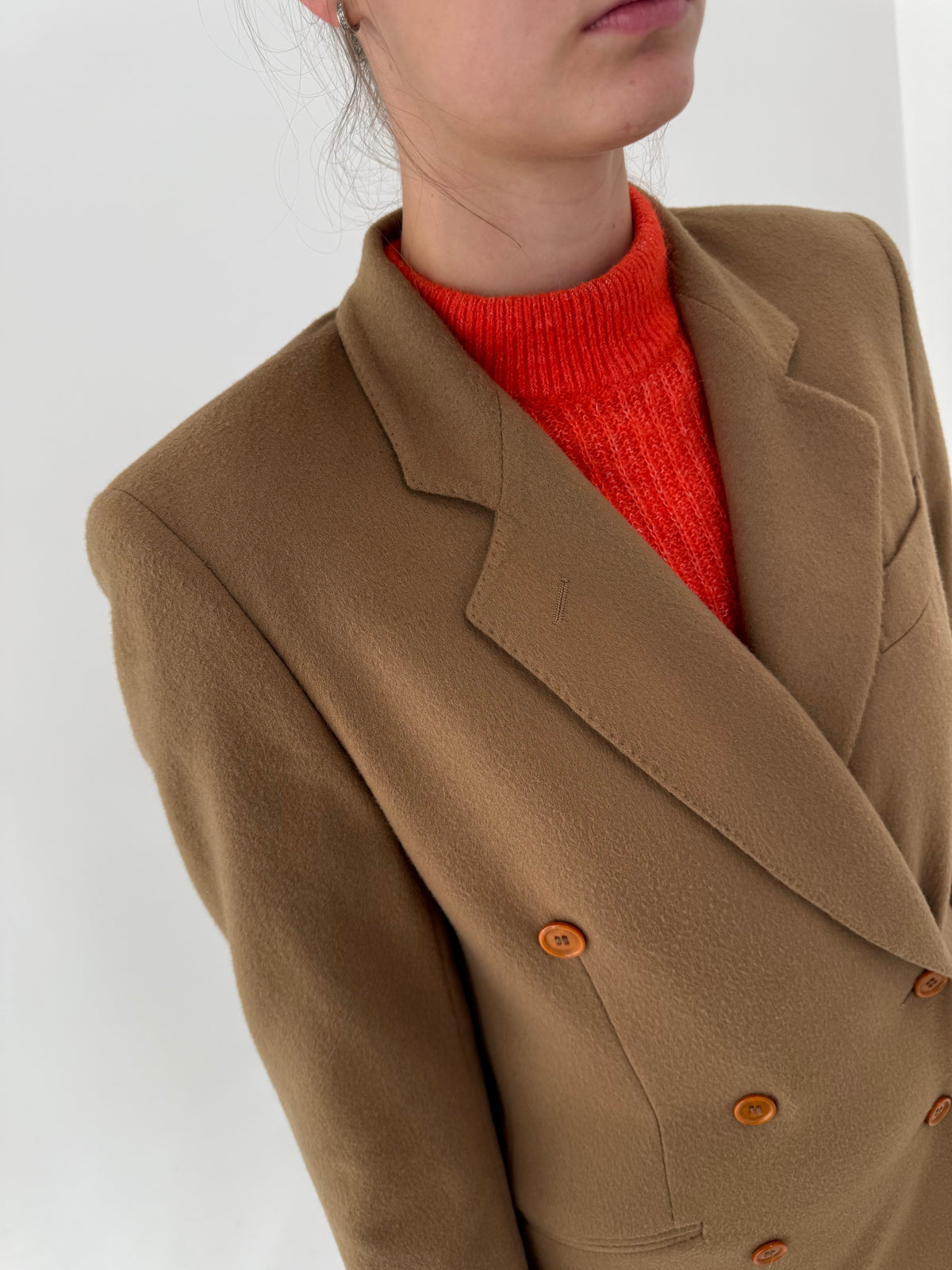 Sacou vintage italian camel din stofă exceptionala de camel hair și lana în stil Max Mara