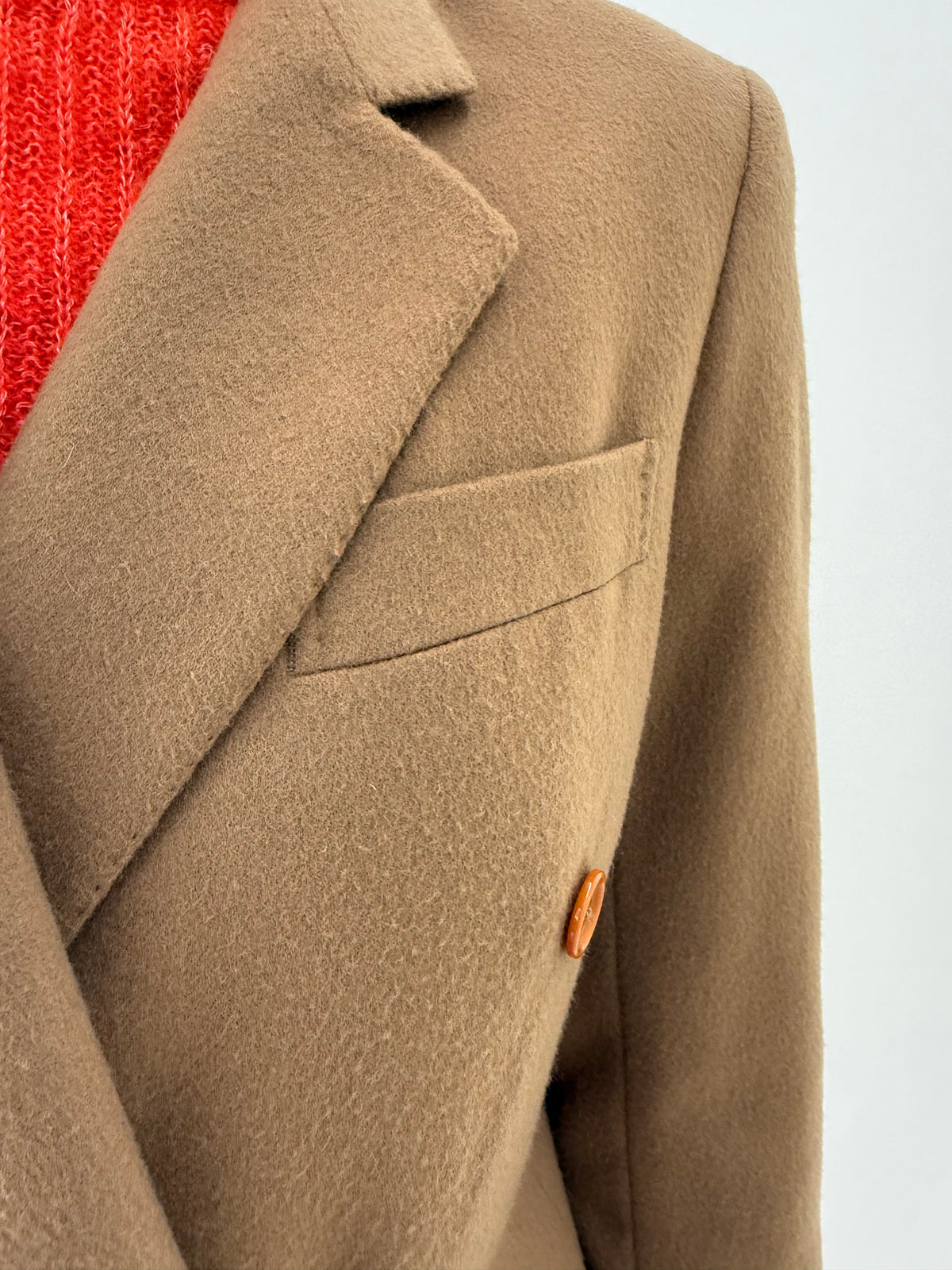 Sacou vintage italian camel din stofă exceptionala de camel hair și lana în stil Max Mara
