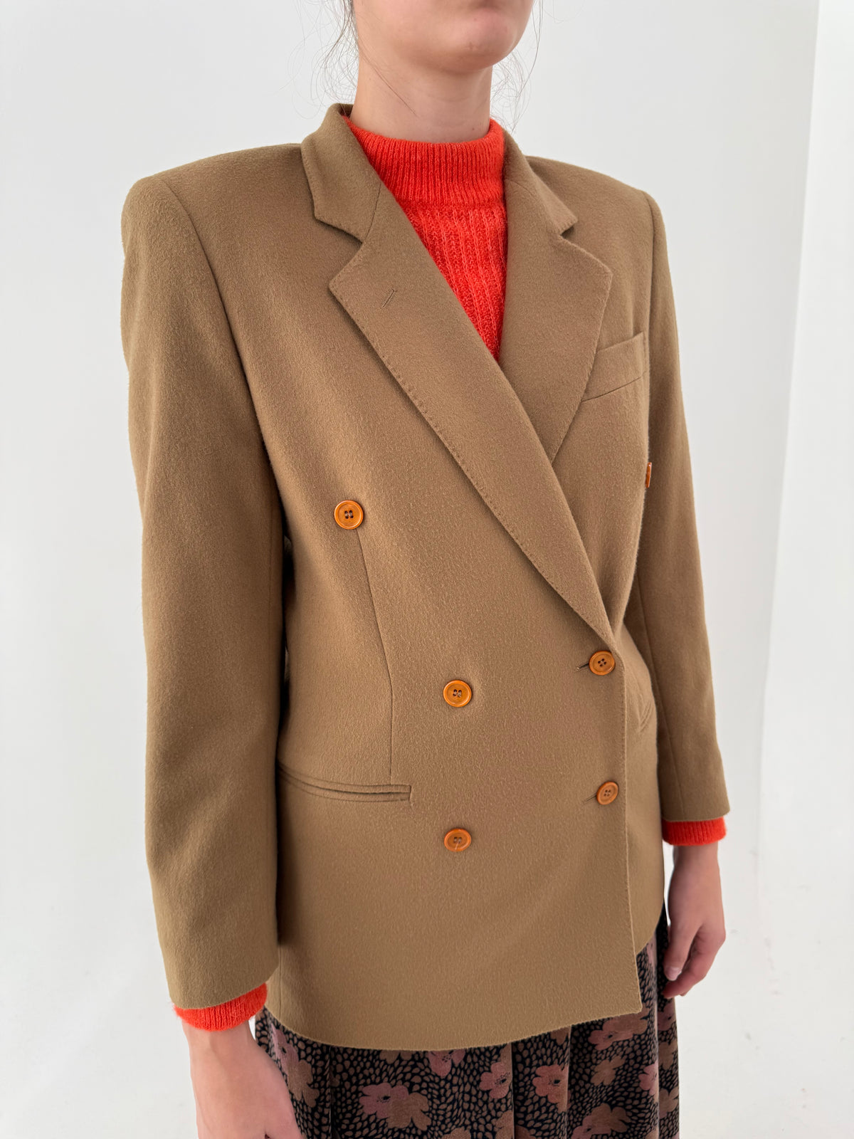 Sacou vintage italian camel din stofă exceptionala de camel hair și lana în stil Max Mara