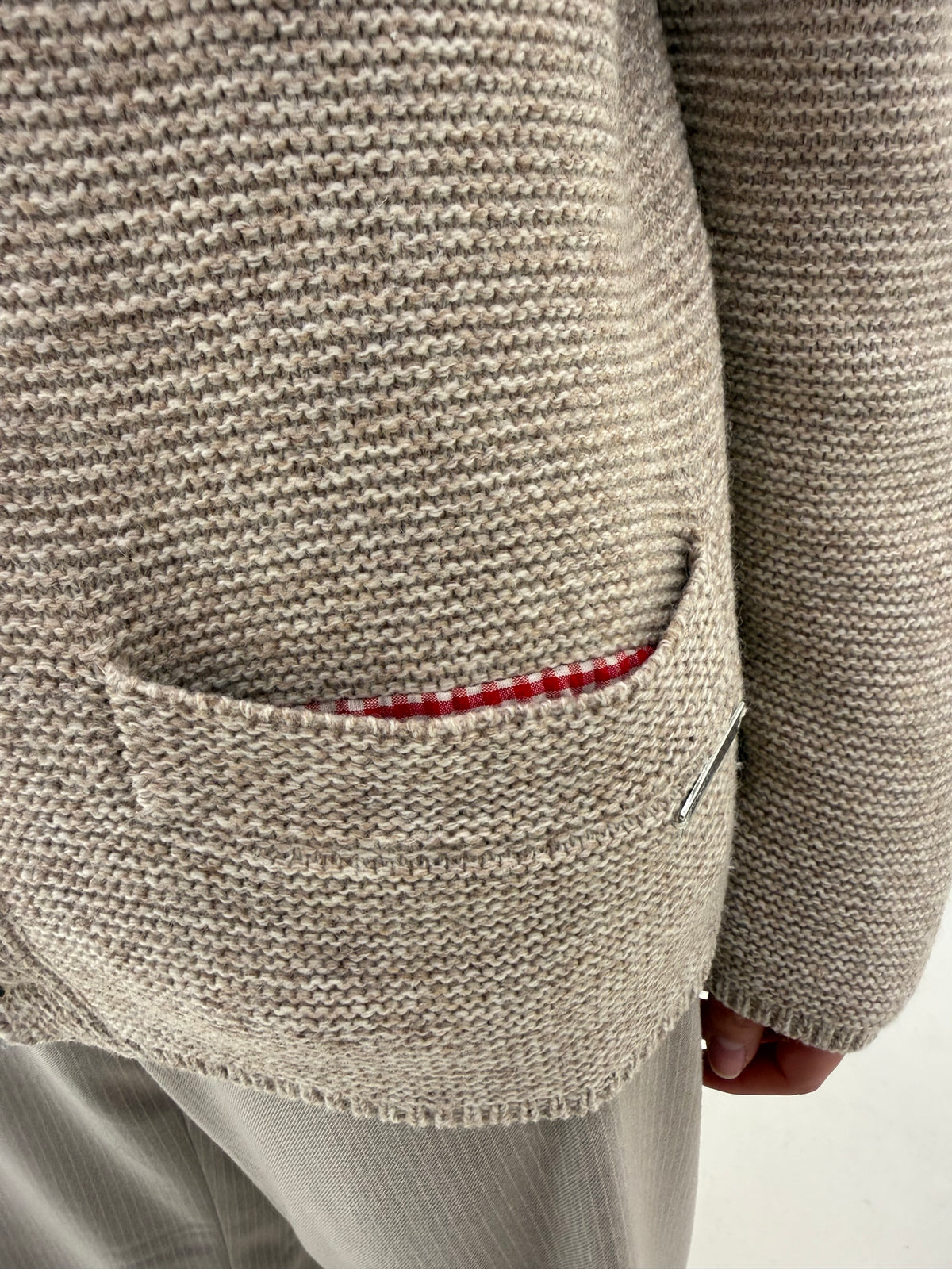 Jacheta camel din tricot gros texturat de lana de gramaj super mare în croi boxy