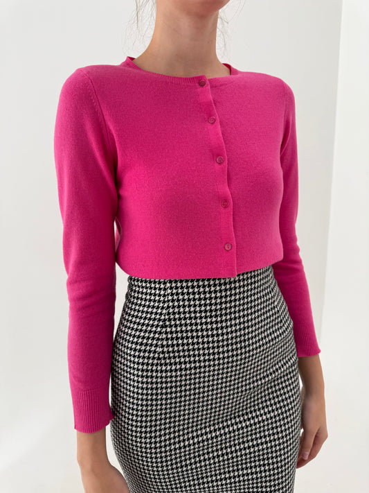 Cardigan italian Barbie pink din lana merino extrafina