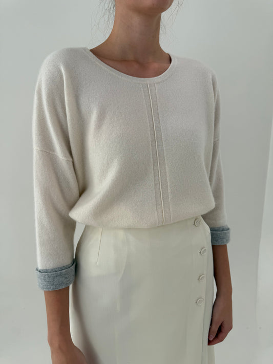 Pulover din cașmir multiply excepțional butter white  în croi oversized