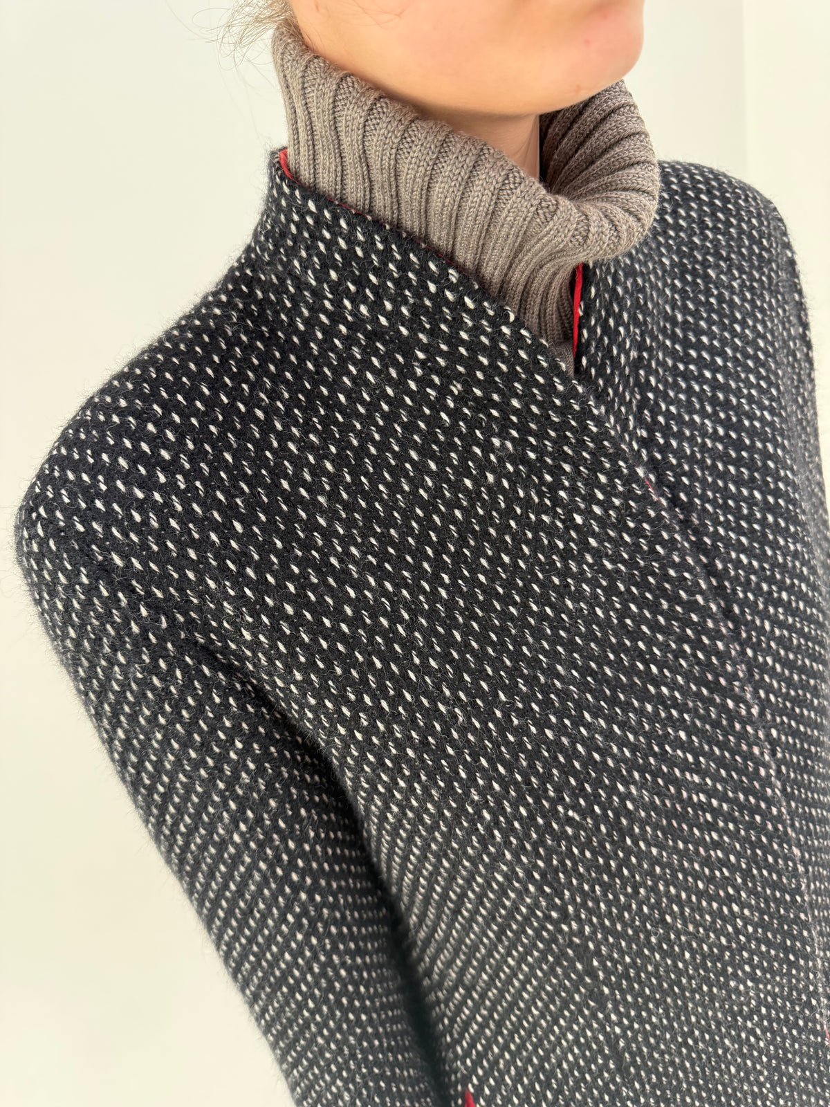 Jacheta Giorgio Armani old vintage late 80s din tweed de lana buclat alb negru cu shawl lapels