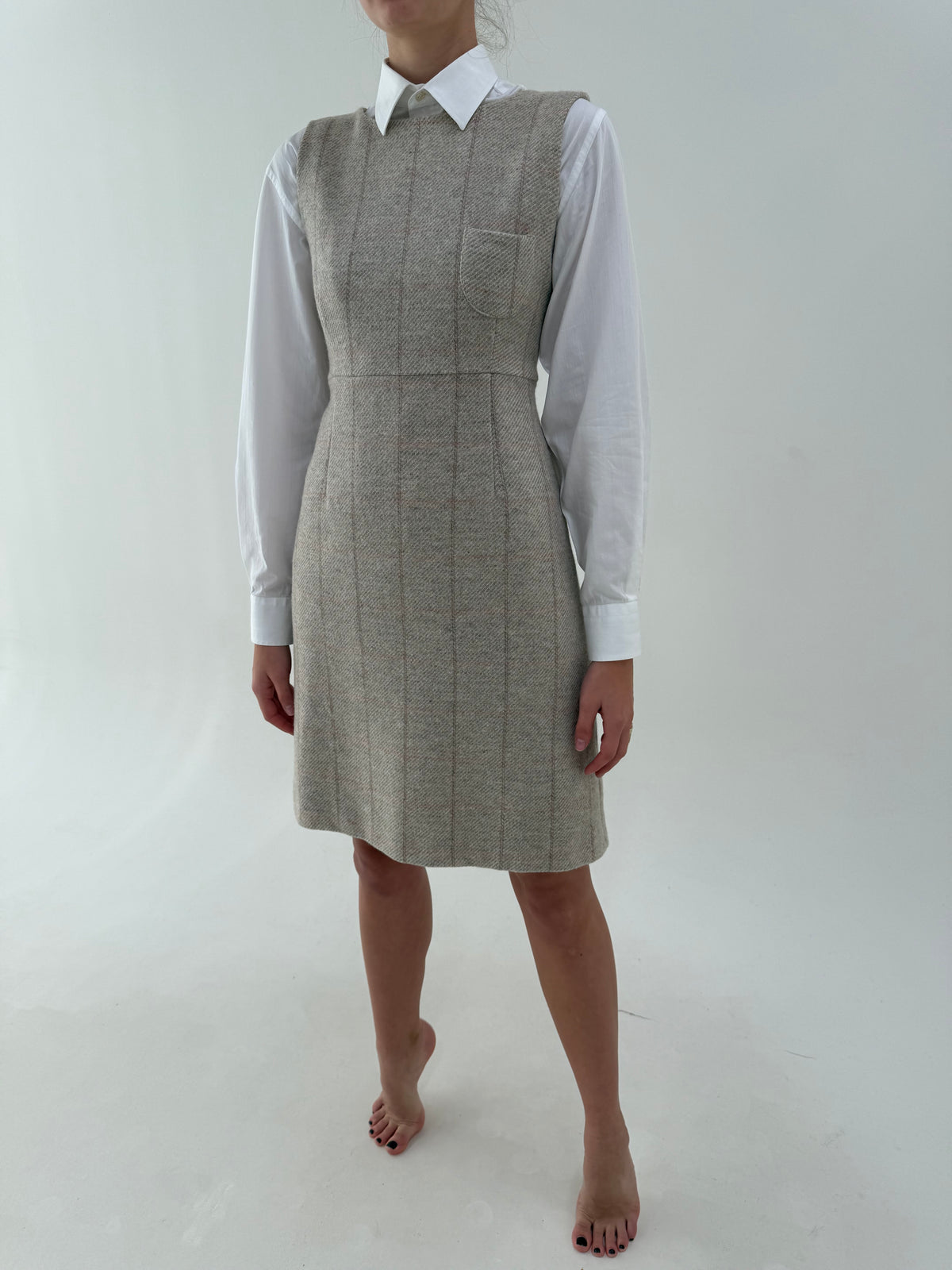 Rochie Max&Co by Max Mara din tweed camel de lana în carouri fine roz