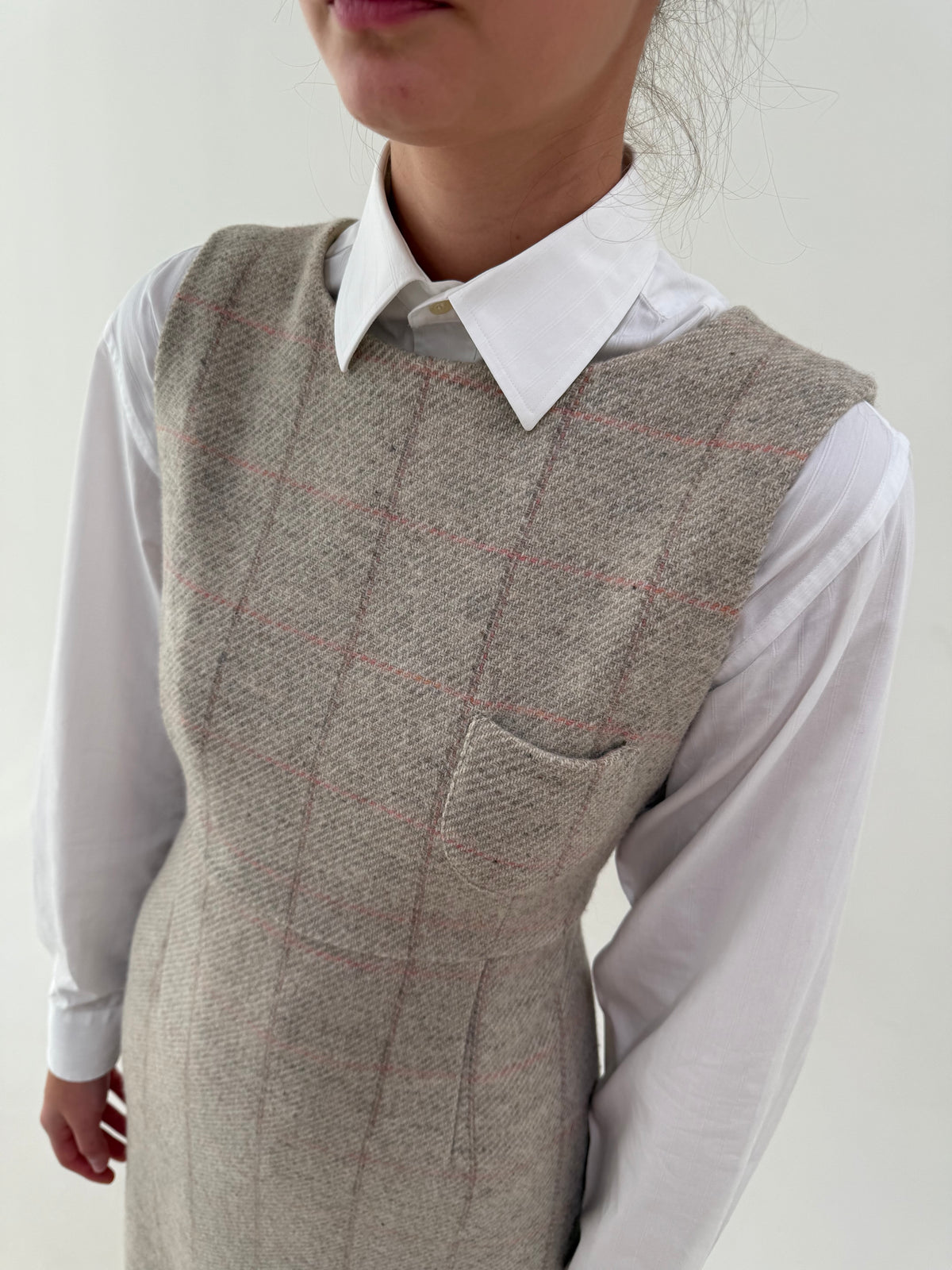 Rochie Max&Co by Max Mara din tweed camel de lana în carouri fine roz