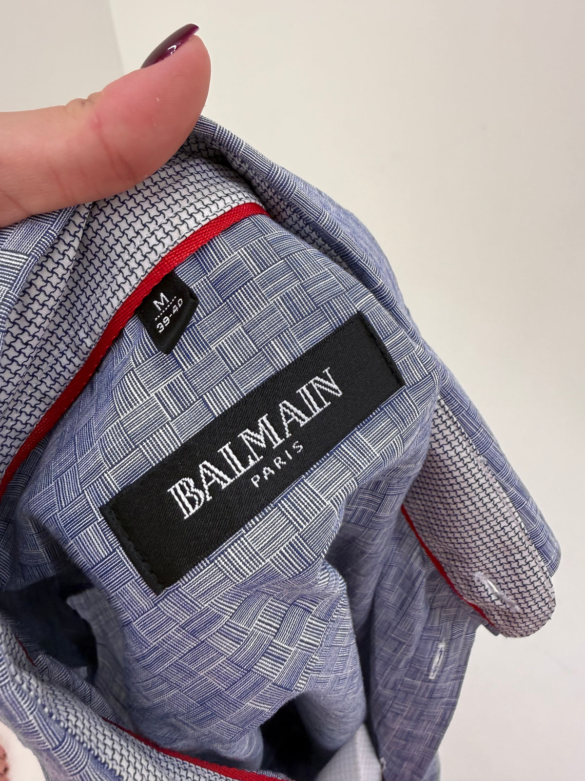 Cămașa Balmain din bumbac plin texturat în carouri stilizate jeans blue