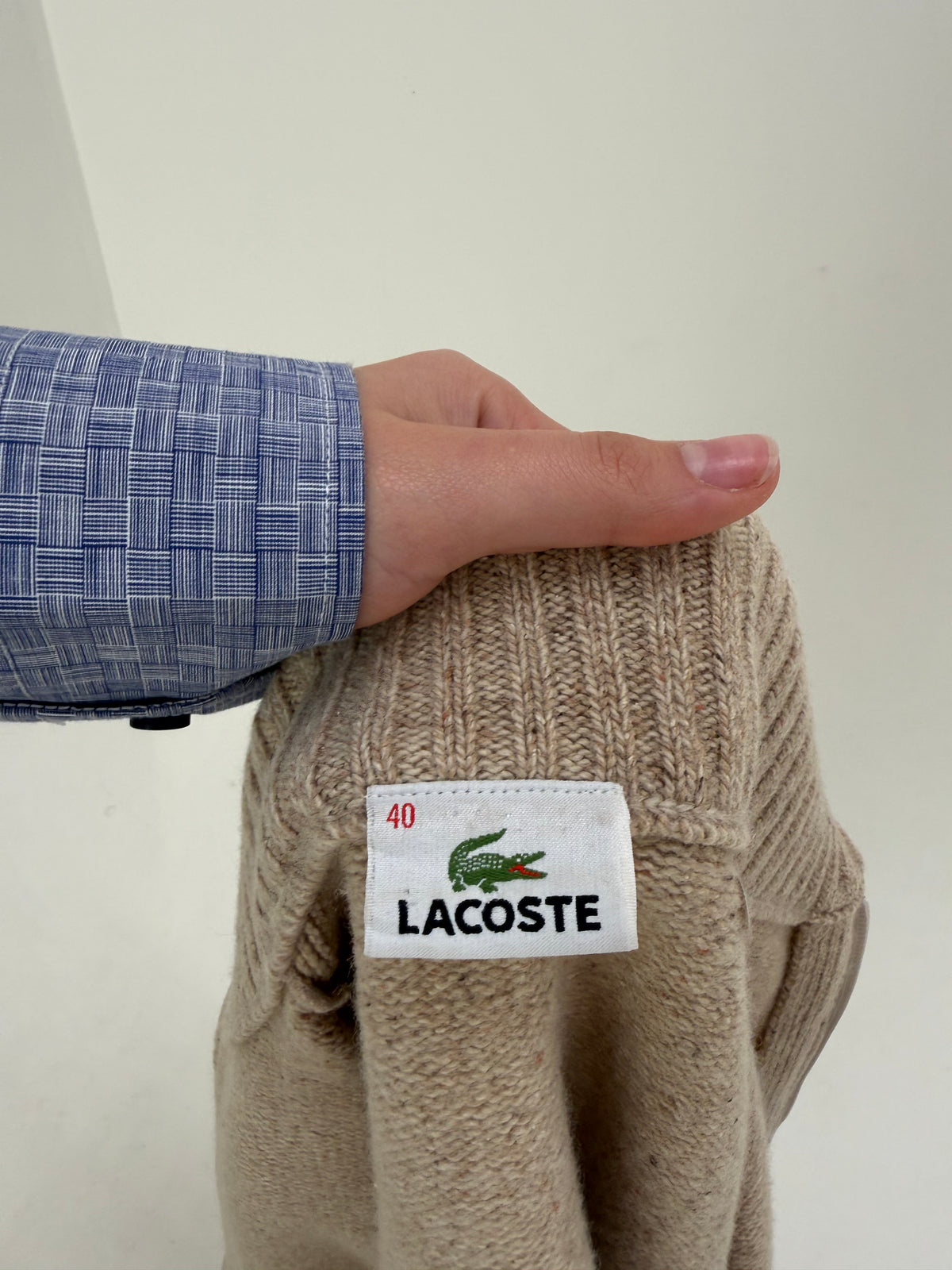 Pulover gros tip jachetă Lacoste din lana melanj camel