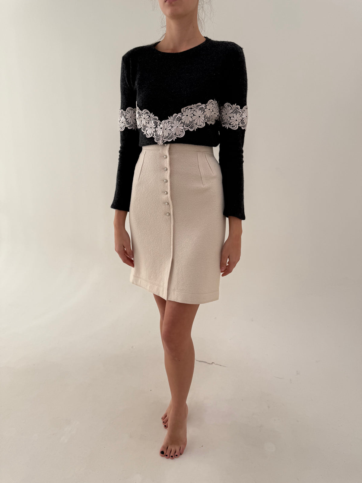 Fustă Marc Cain din boiled wool extrem de fin butter white