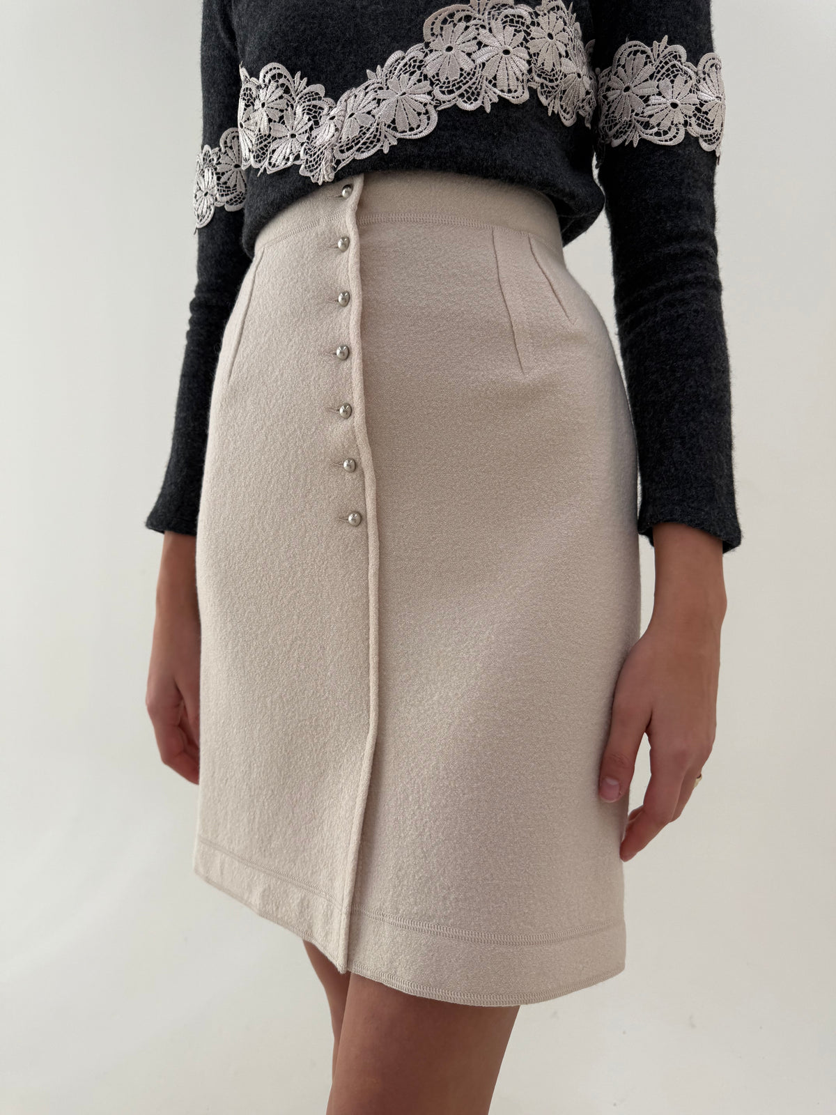 Fustă Marc Cain din boiled wool extrem de fin butter white