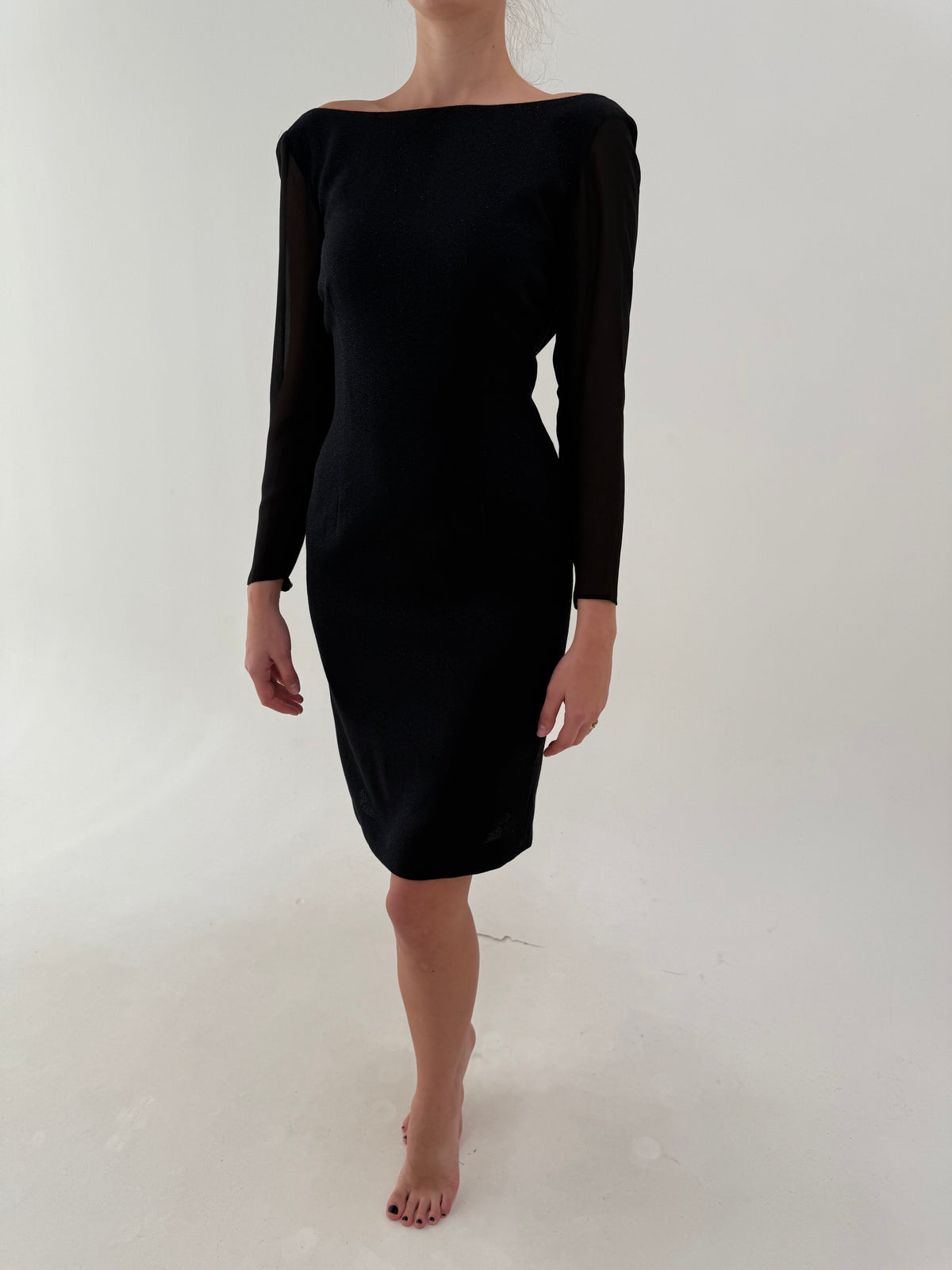 LBD Max Mara de cocktail din lana extrafina cu decolteu bateau și inserții fine argintii