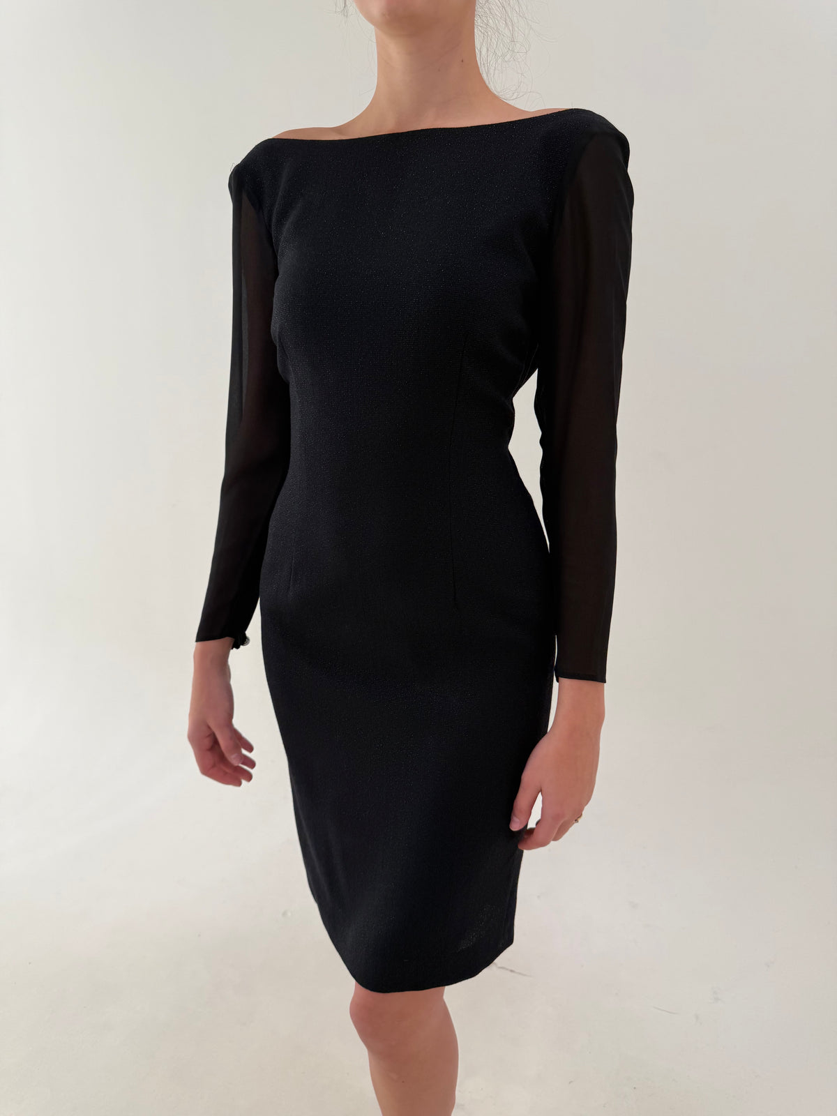 LBD Max Mara de cocktail din lana extrafina cu decolteu bateau și inserții fine argintii