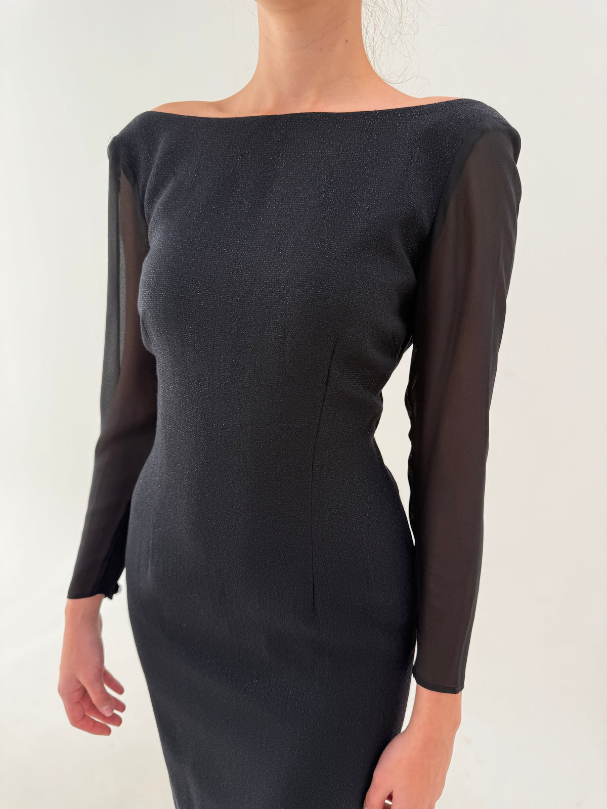 LBD Max Mara de cocktail din lana extrafina cu decolteu bateau și inserții fine argintii
