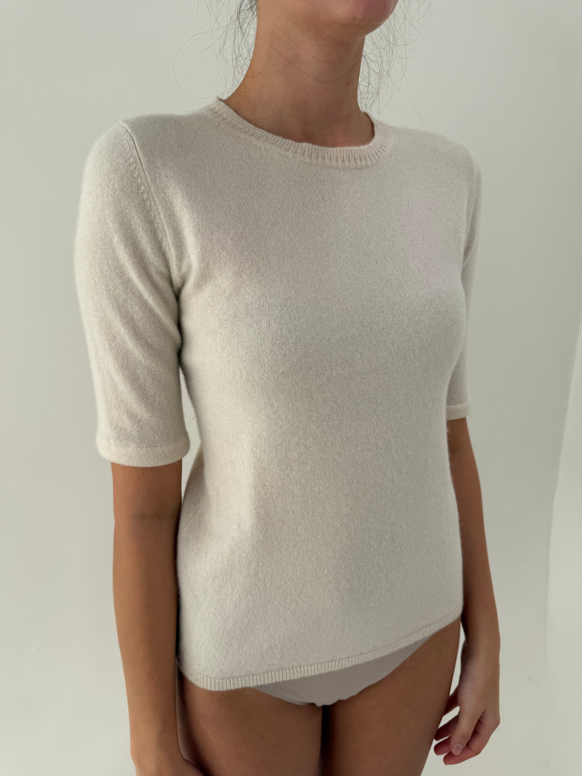 Top din cașmir multiply butter white crew neck